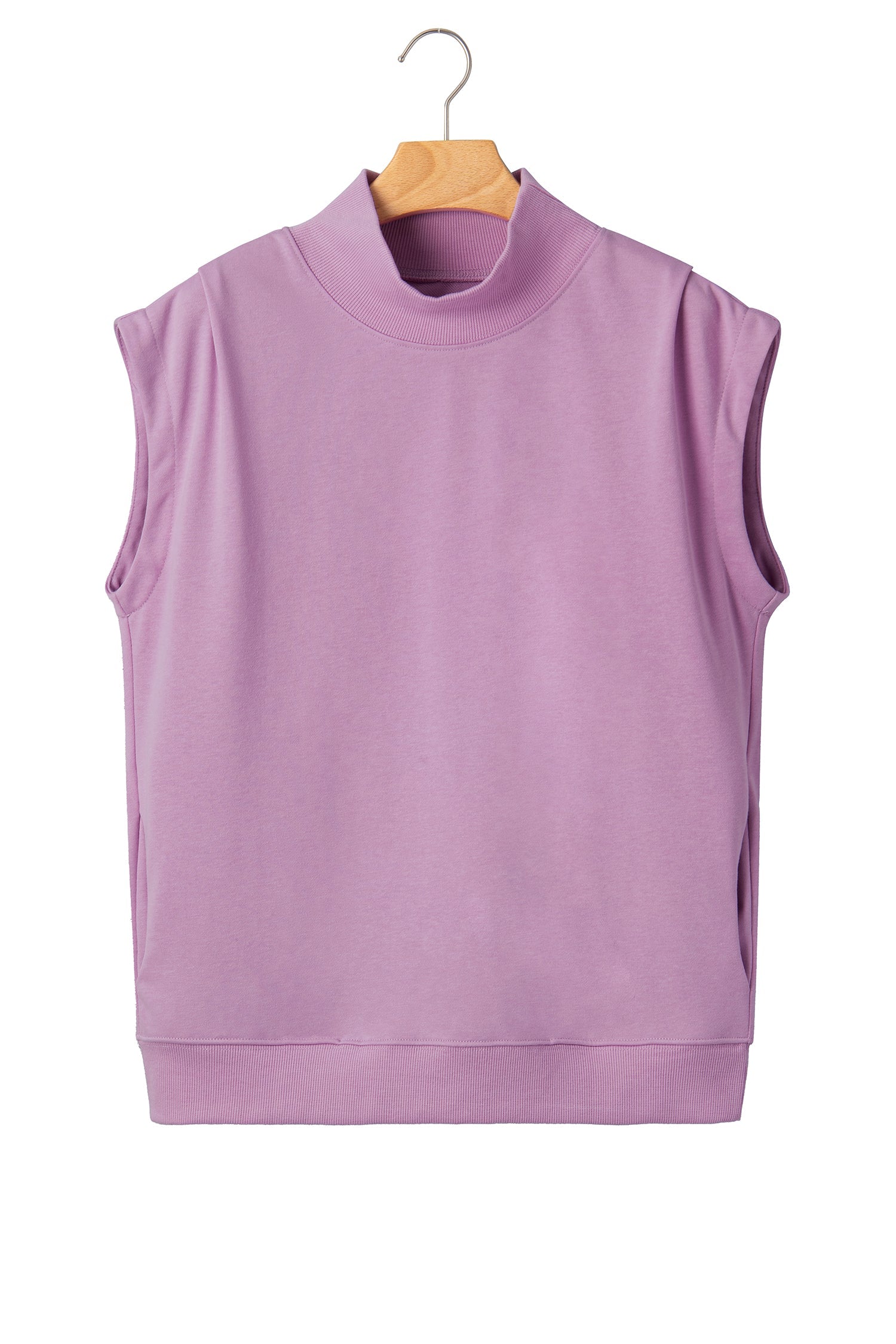 Solid Mock Neck Cap Sleeve Oversized Top