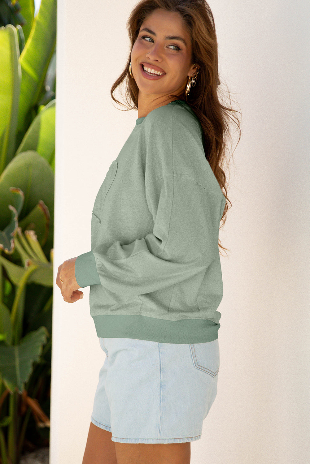 Flower Patchwork Raw Edge Drop Shoulder Top
