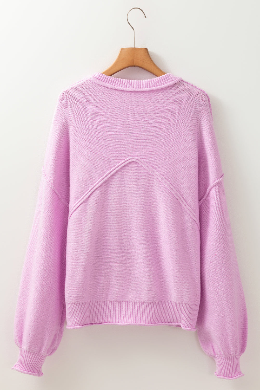Solid Ribbed Raw Edge Drop Shoulder Sweater