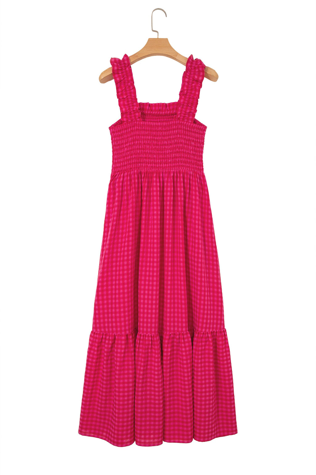 Gingham Plaid Smocked Square Neck Sundress