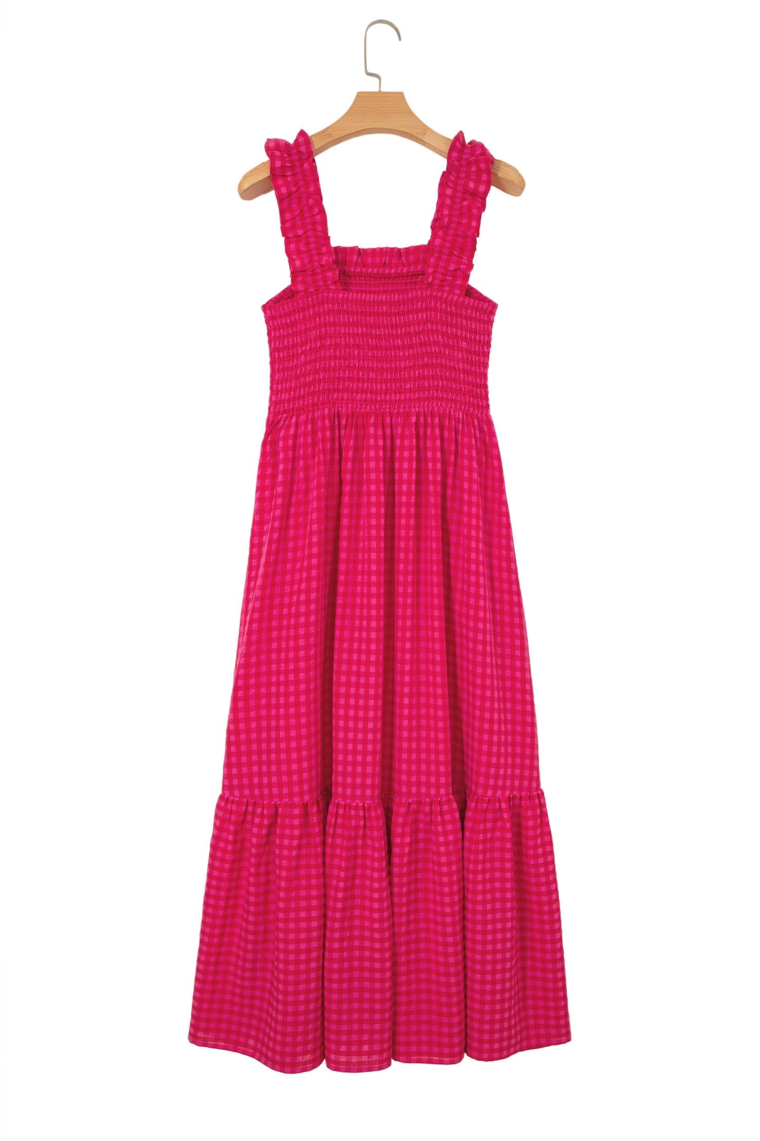 Gingham Plaid Smocked Square Neck Sundress
