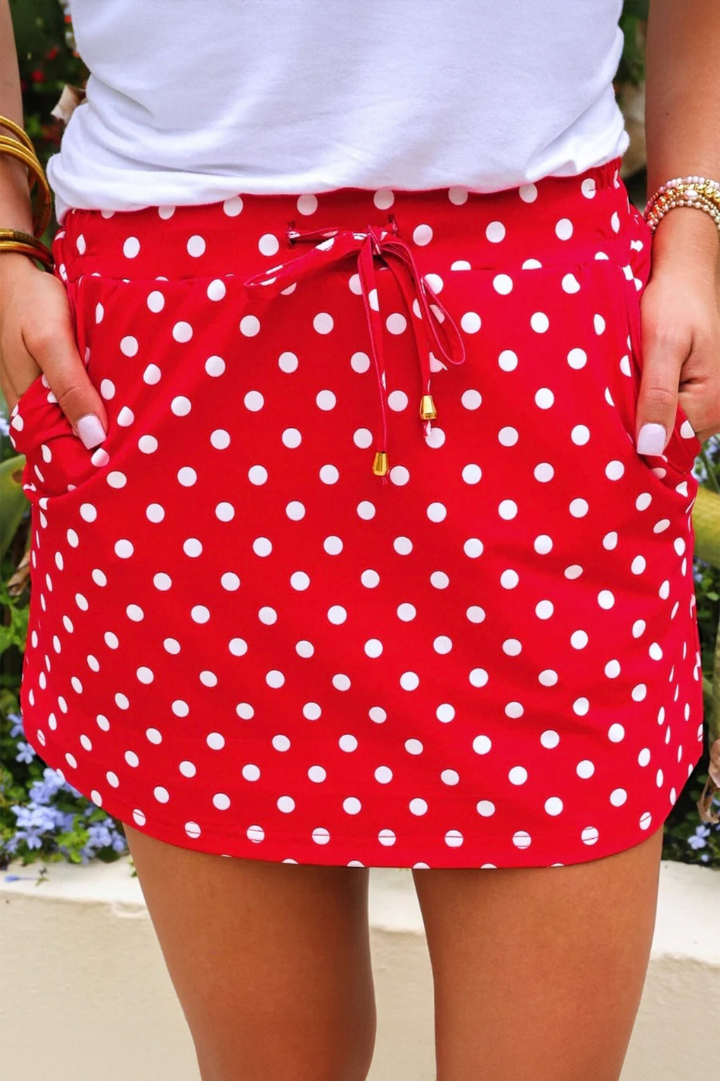 Polka Dot Drawstring Mini Skort