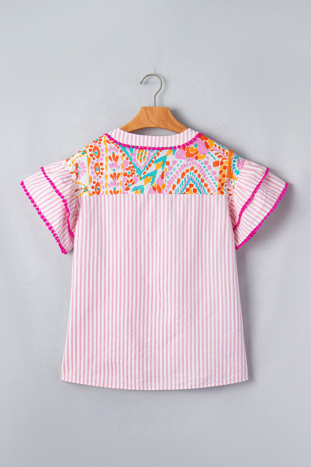 Boho Contrast Trim Patchwork Tiered Short Sleeve Blouse