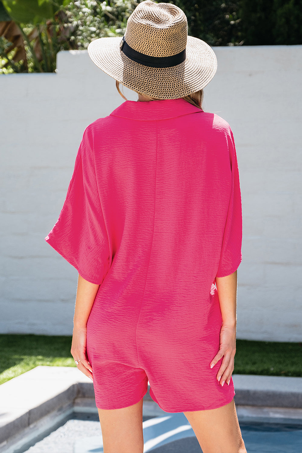 Solid Half Buttoned Collar Loose Romper