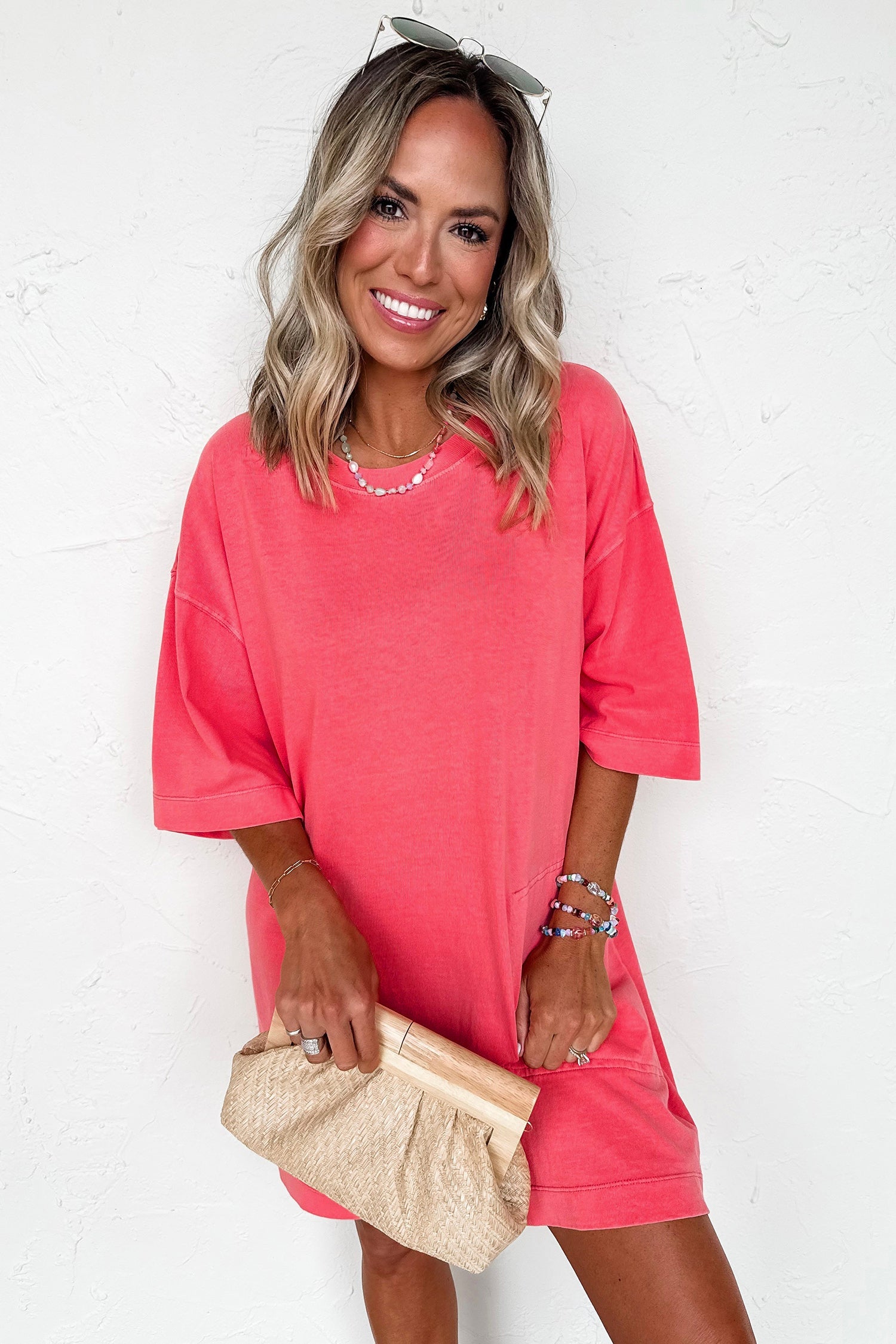 Solid Drop Shoulder Loose T-Shirt Mini Dress