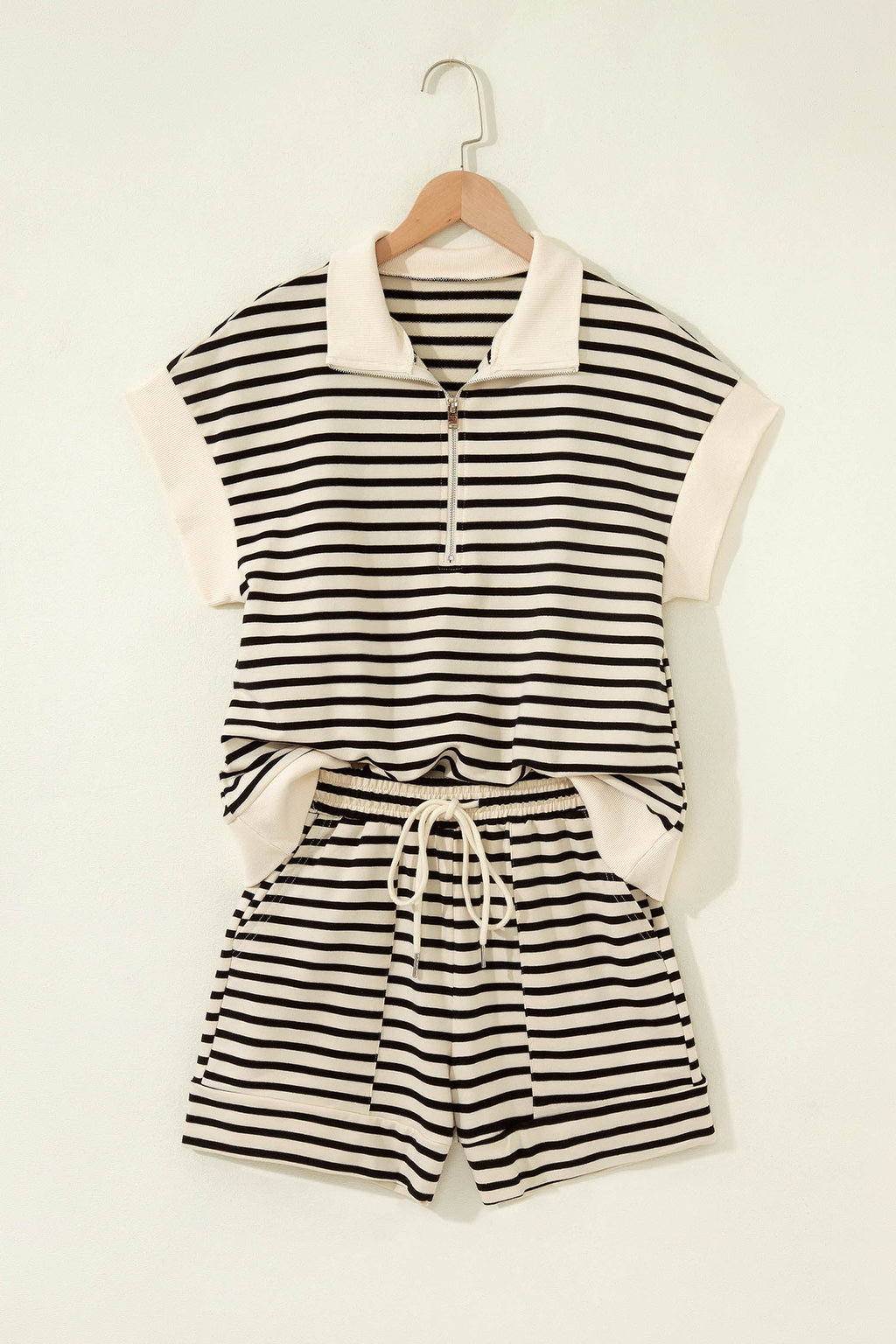 Stripe Colorblock Zip Polo & Drawstring Shorts Set