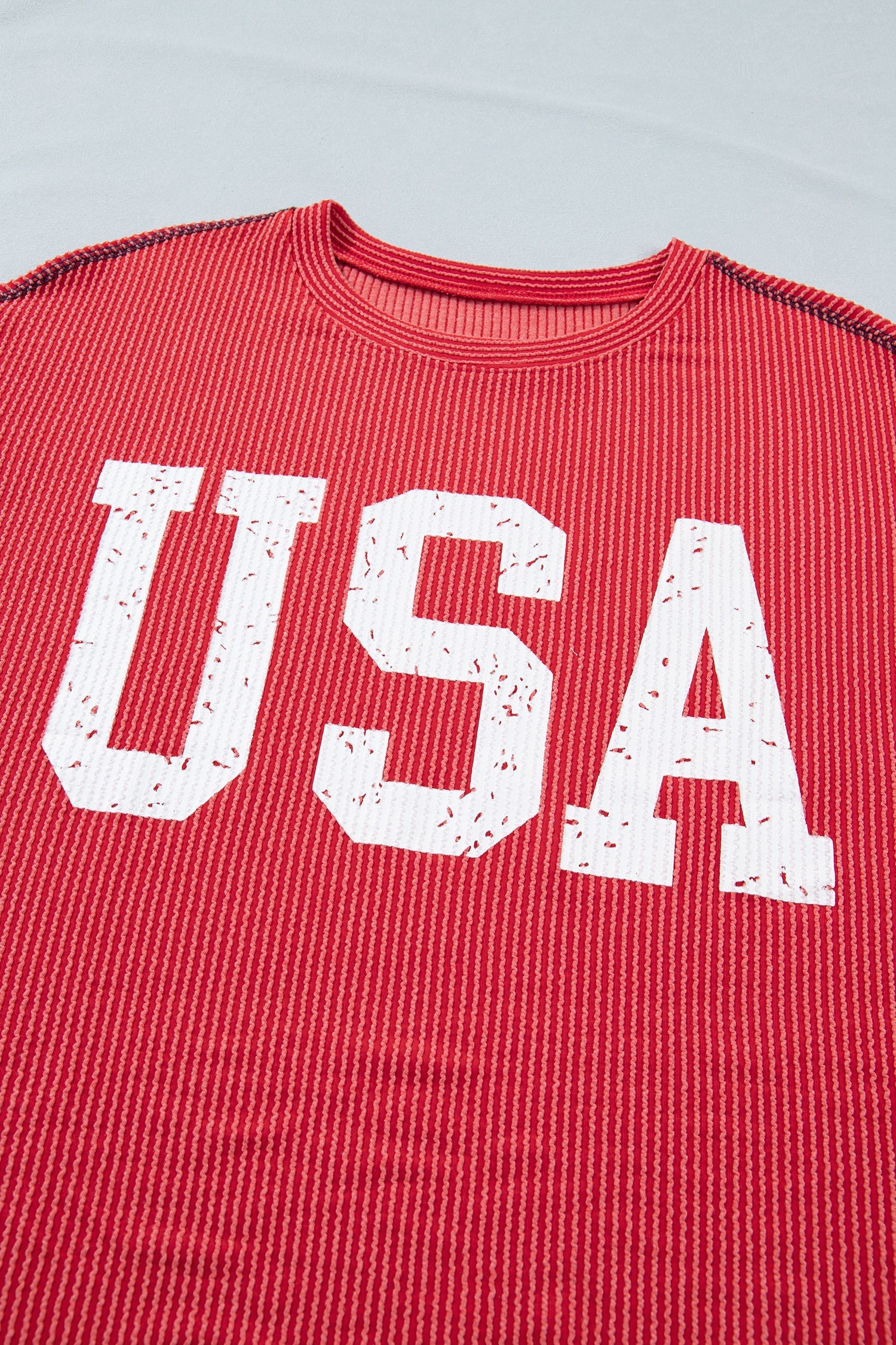 USA Corded Knit Short Sleeve Graphic Top
