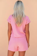 Solid V-Neck Short Sleeve Top & Drawstring Shorts Set