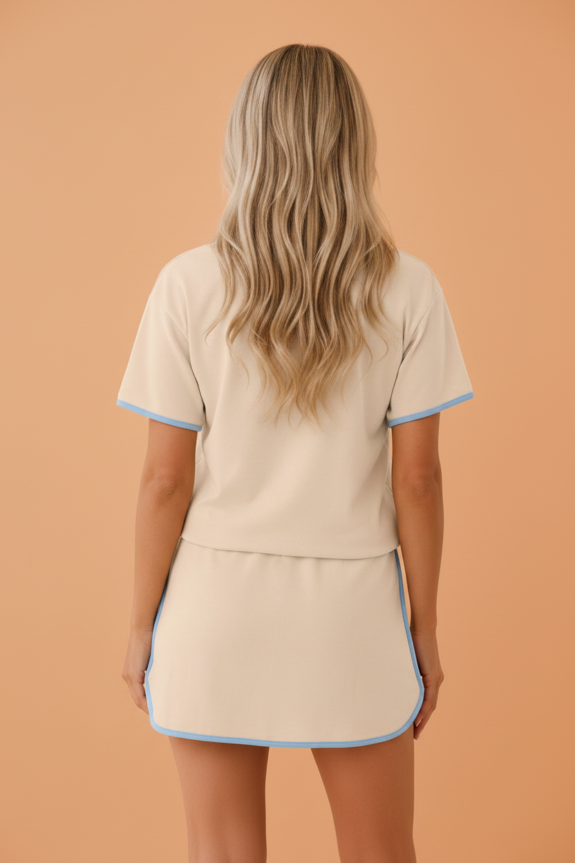 Colorblock Drop Shoulder T-Shirt & Skort Set