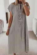 Stripe Frilled Half Buttoned Maxi Dress
