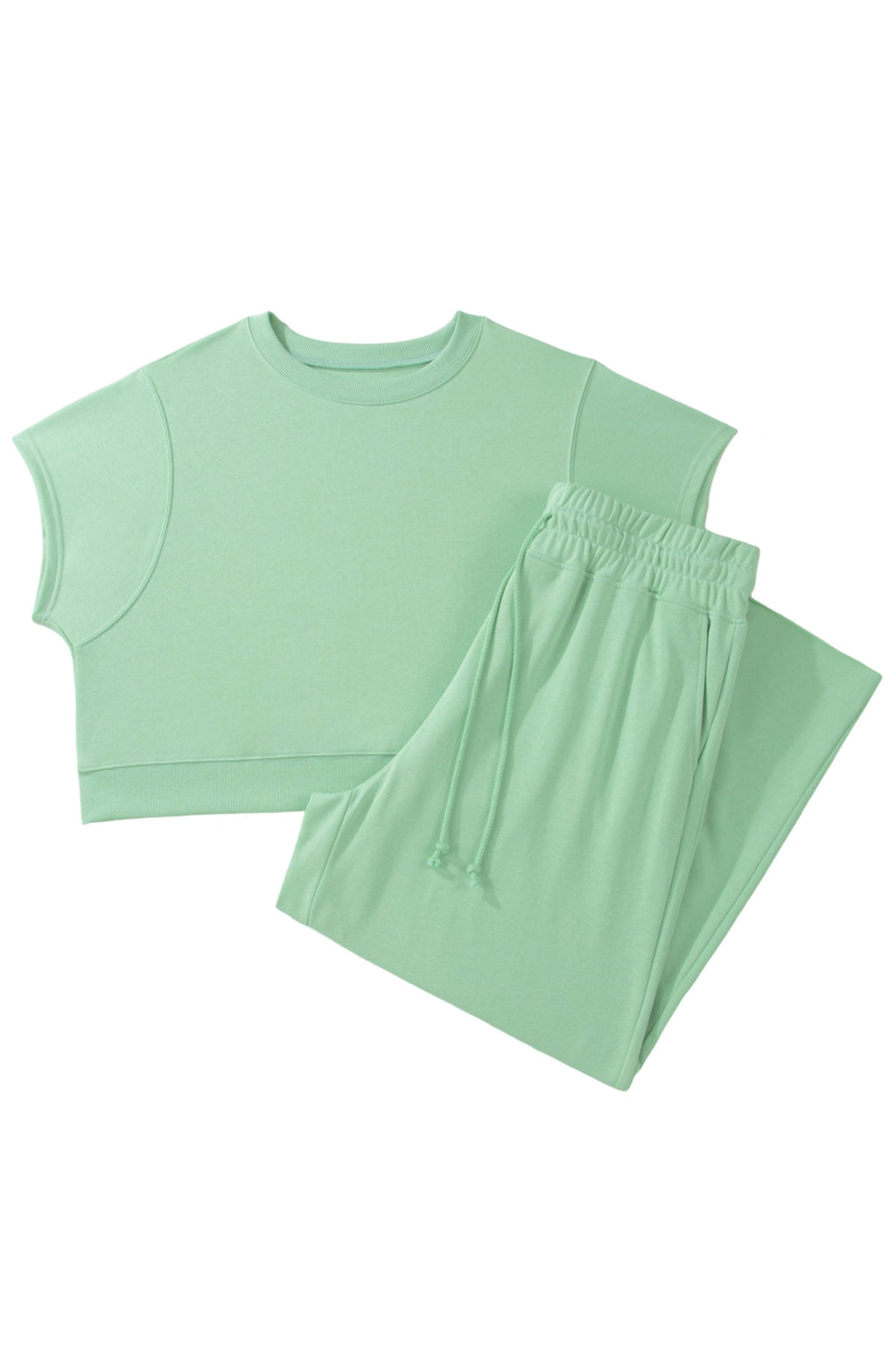 Plus Size Solid Top & Drawstring Pants Set
