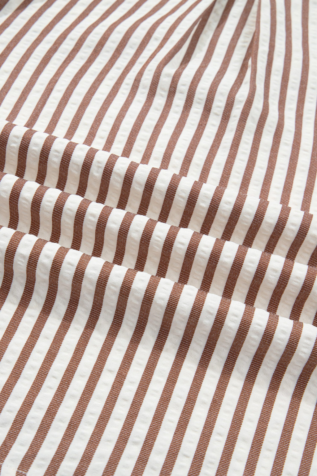 Stripe Collared V-Neck Bubble Sleeve Blouse