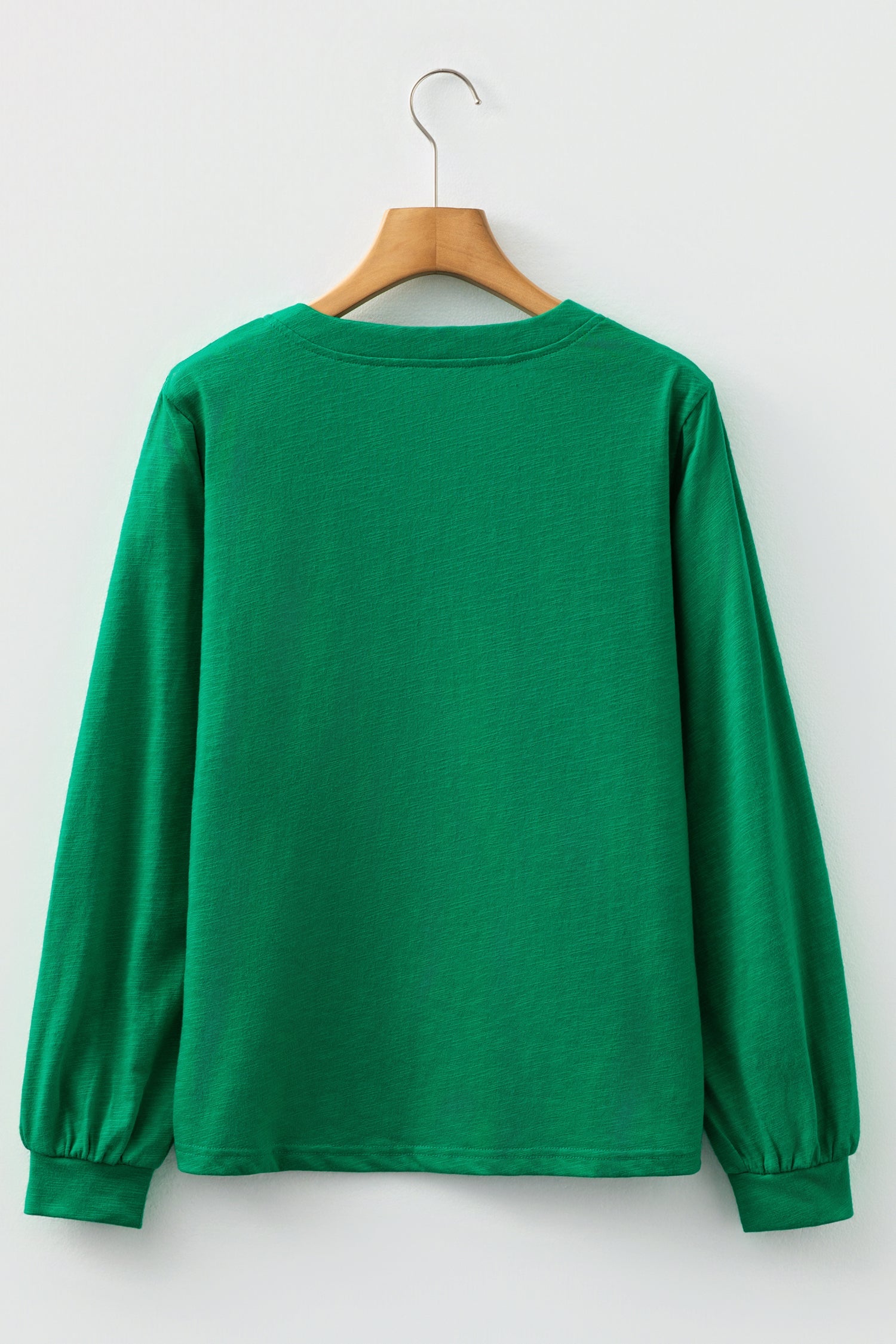 Solid V-Neck Button Long Sleeve Top