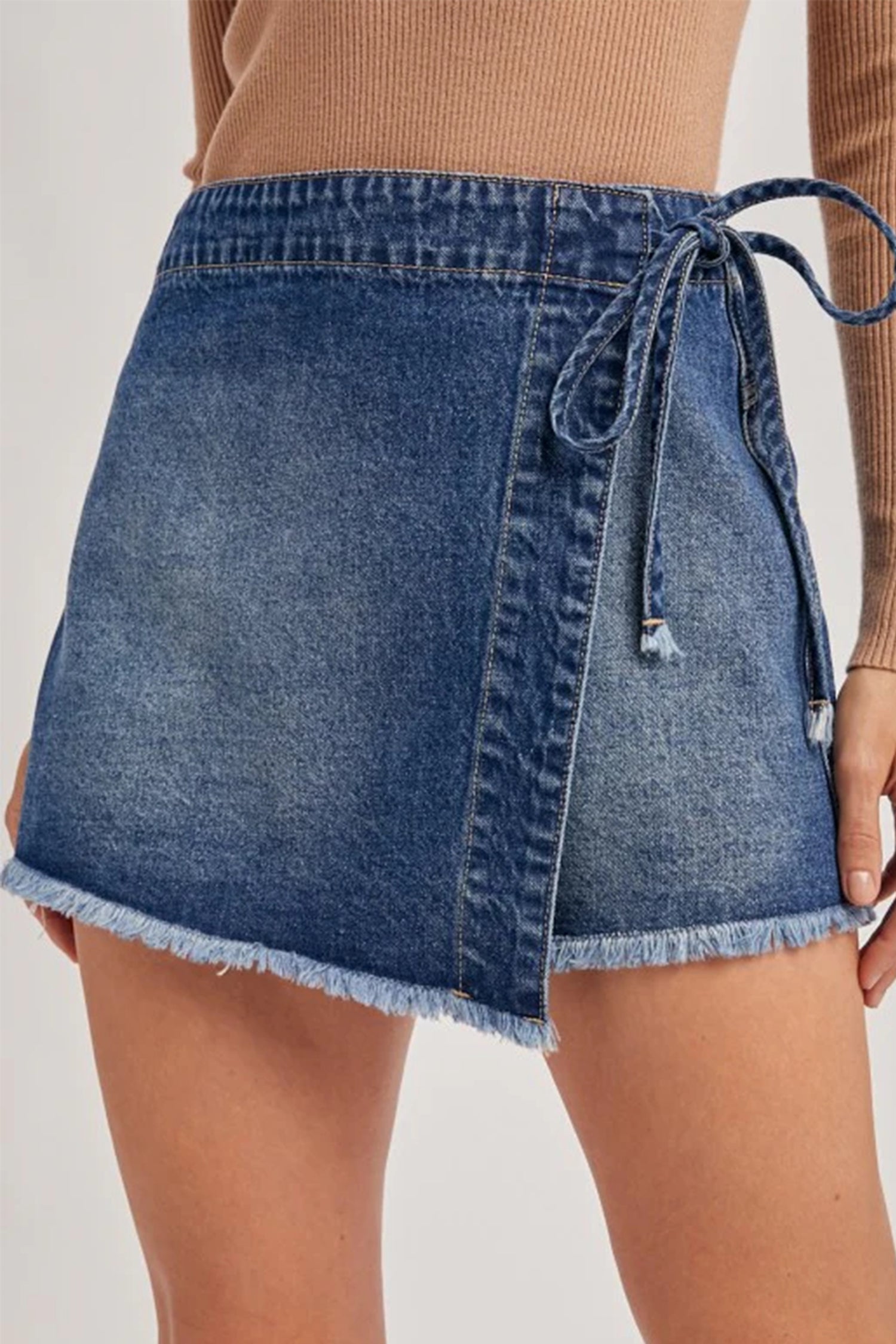 Denim Wrapped Tie Waist Skort