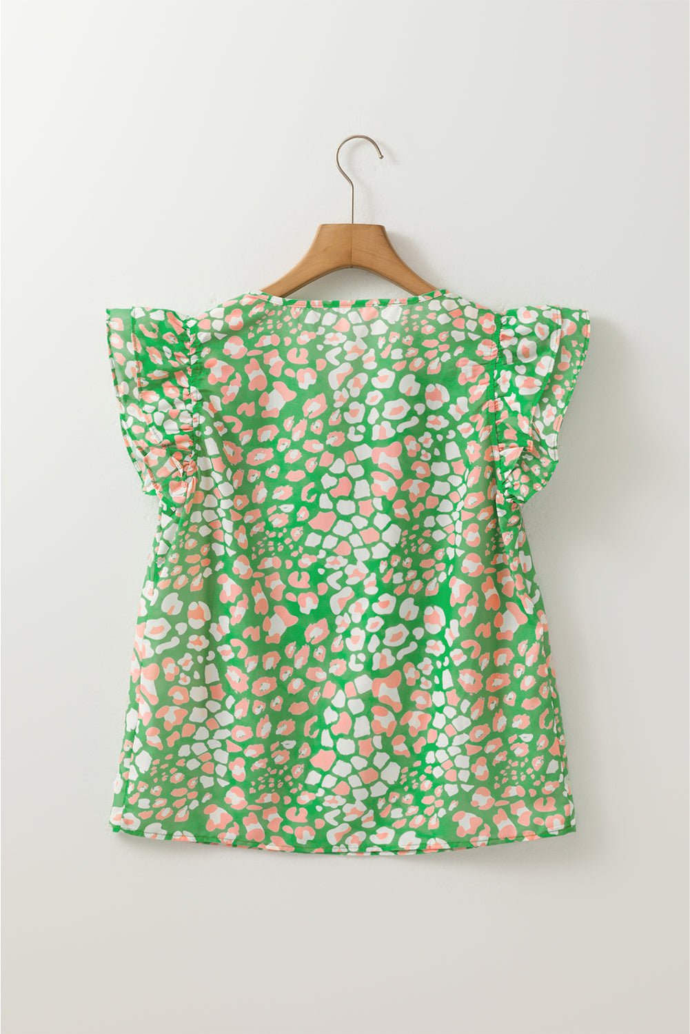 Abstract Leopard Tie Front Flutter Sleeve Blouse