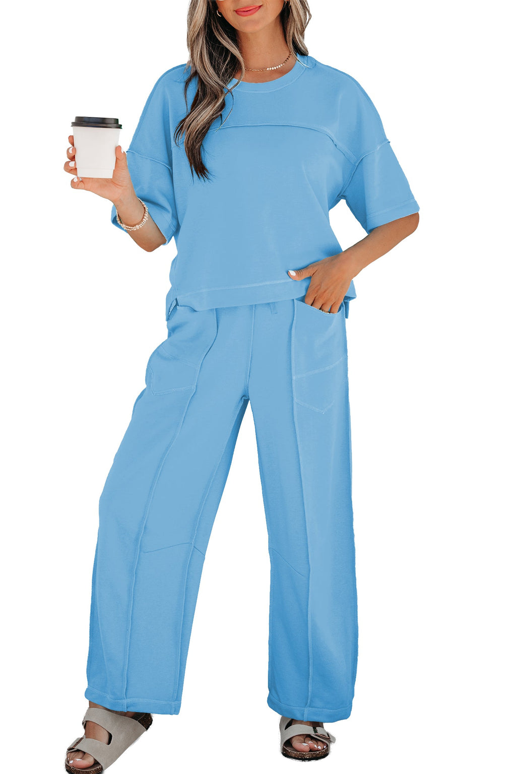 Solid Drop Shoulder Boxy Tee & Barrel Pants Set