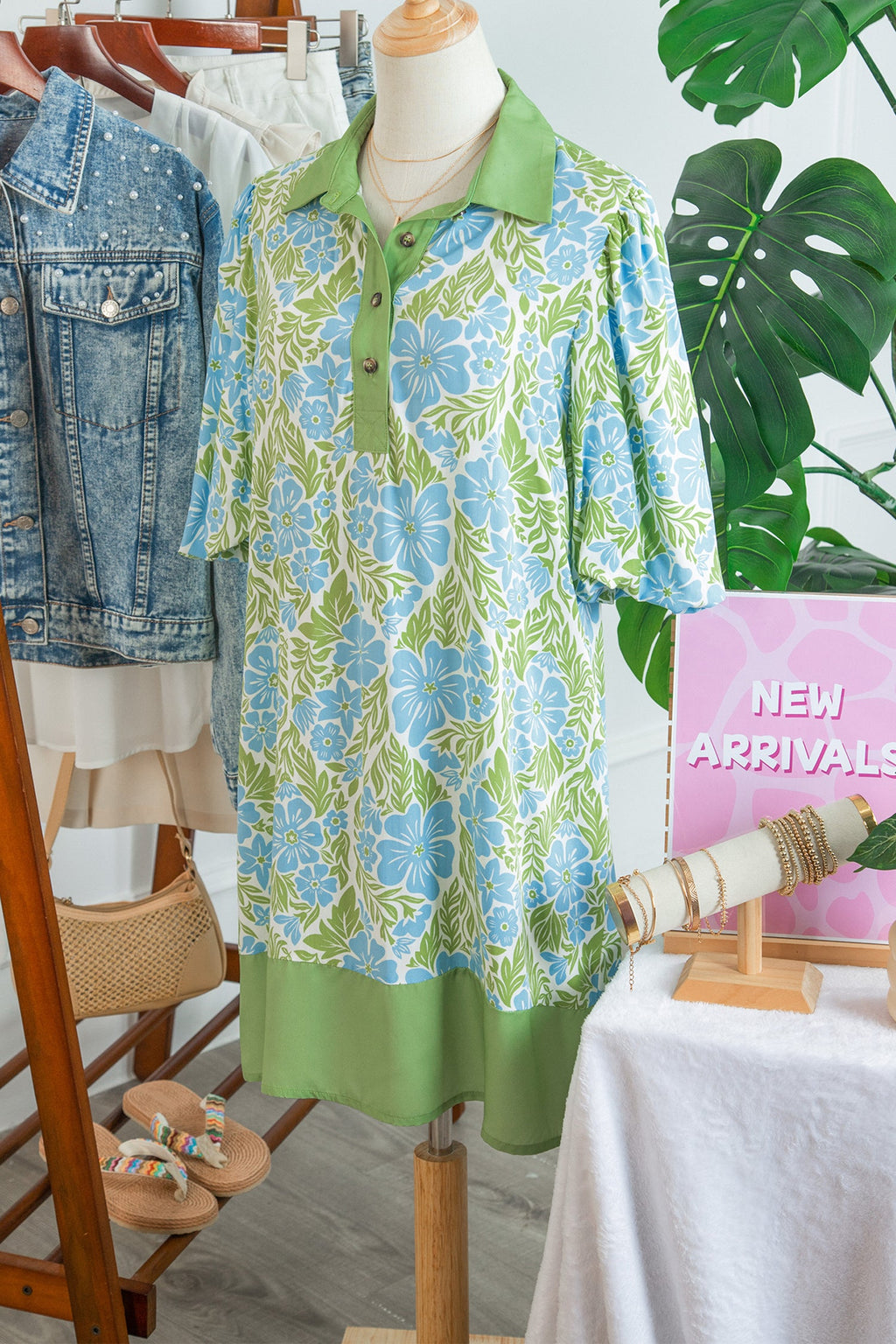 Floral Colorblock Patchwork Collar Mini Dress
