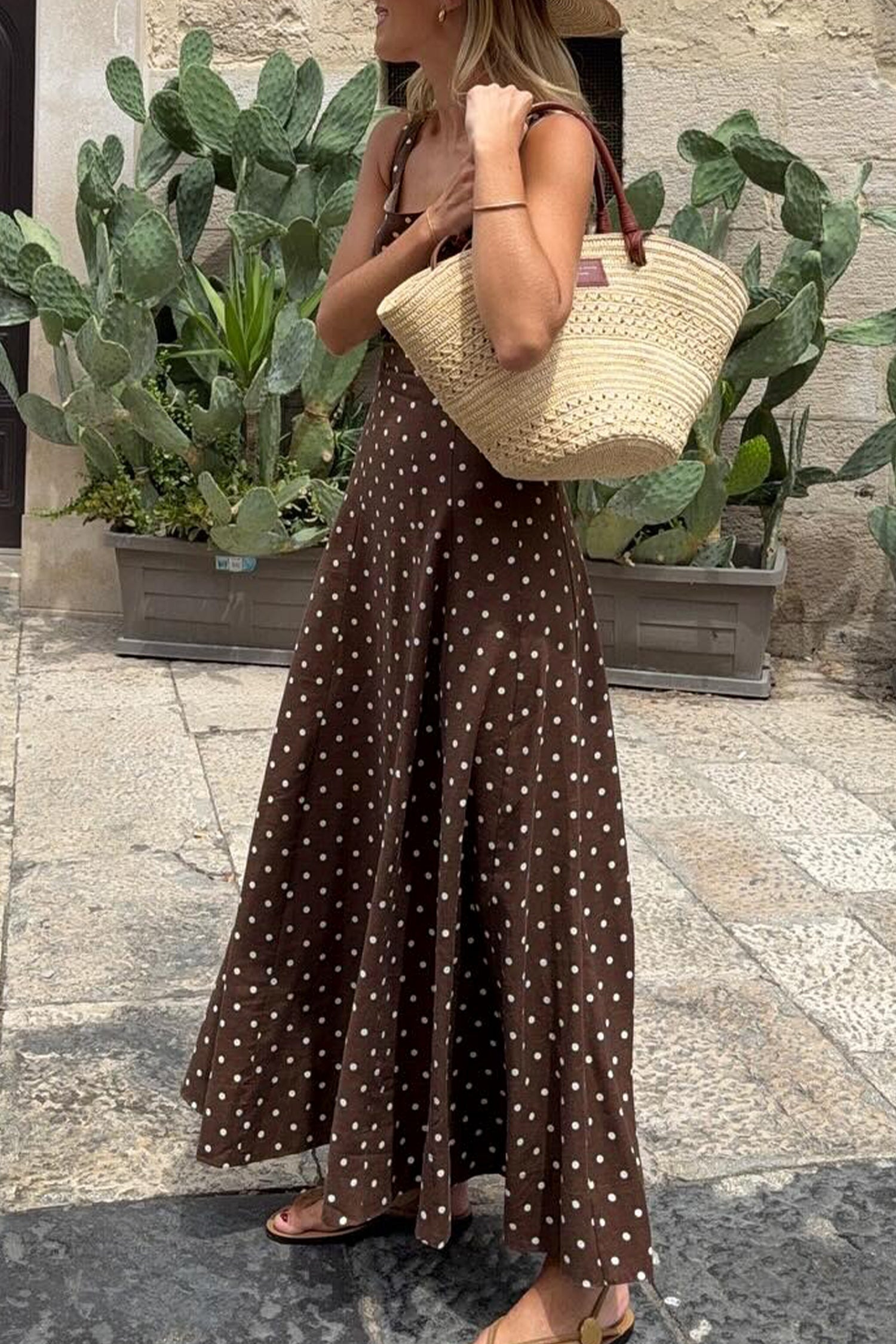 Polka Dot Square Neck Vacation Maxi Dress