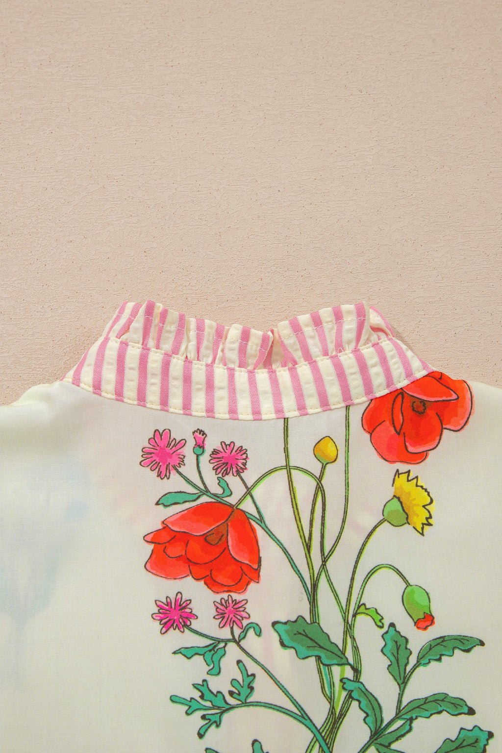 Floral Stripe Patchwork Ruffled Collar Shirt