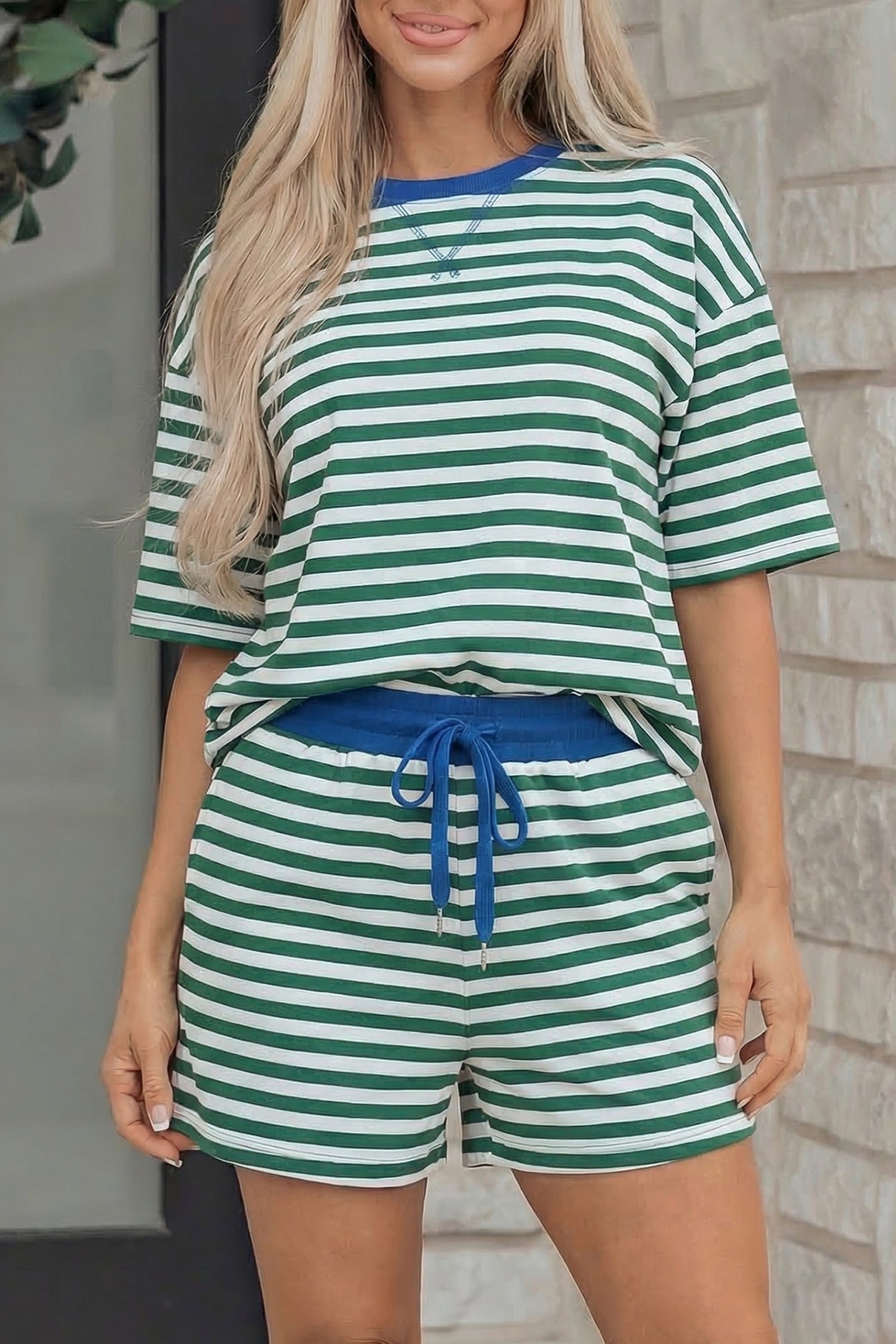 Stripe Terry Knit Top & Shorts Set