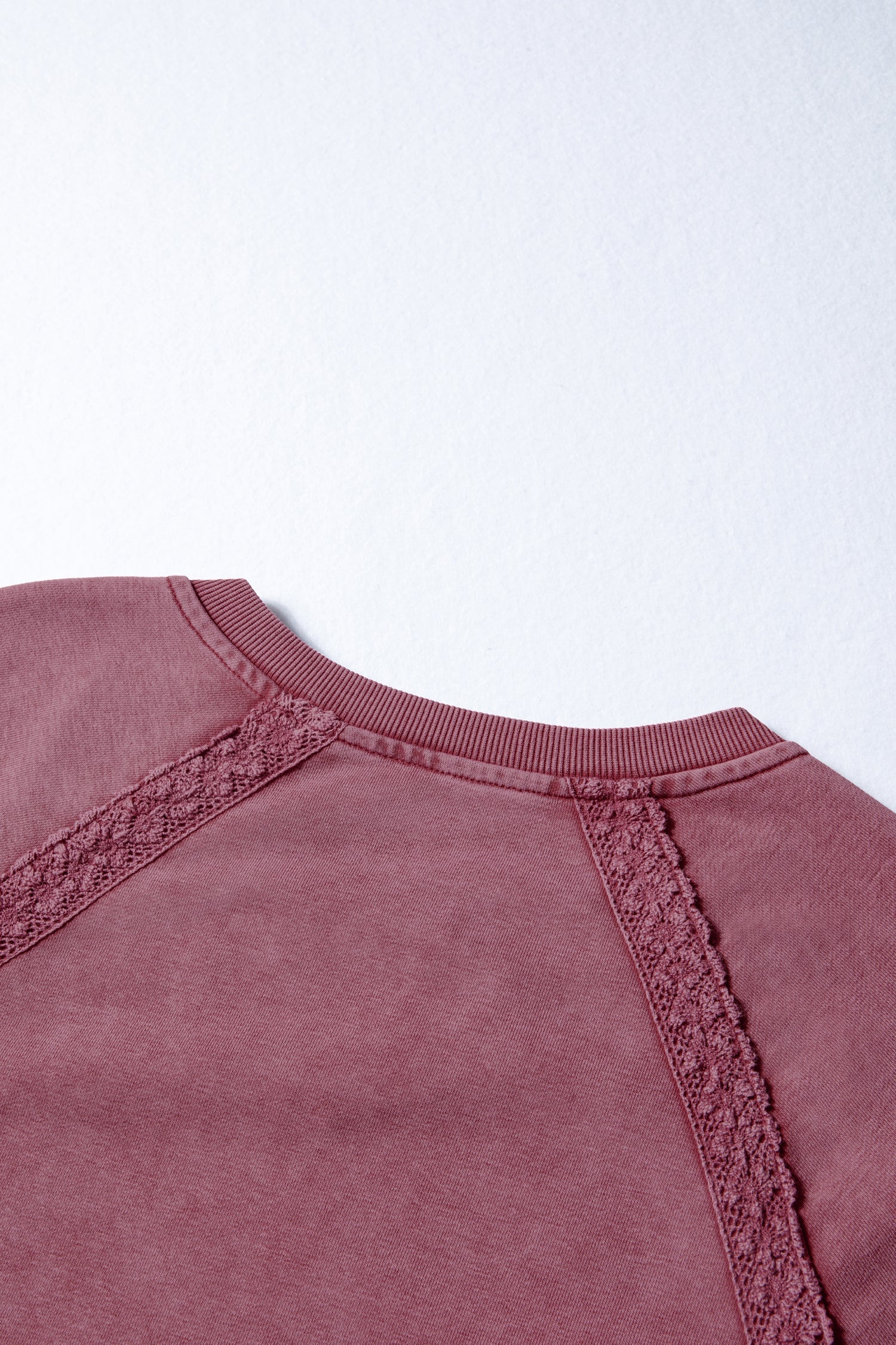 Lace Patchwork Mineral Wash Notched Neck Sweatshirt