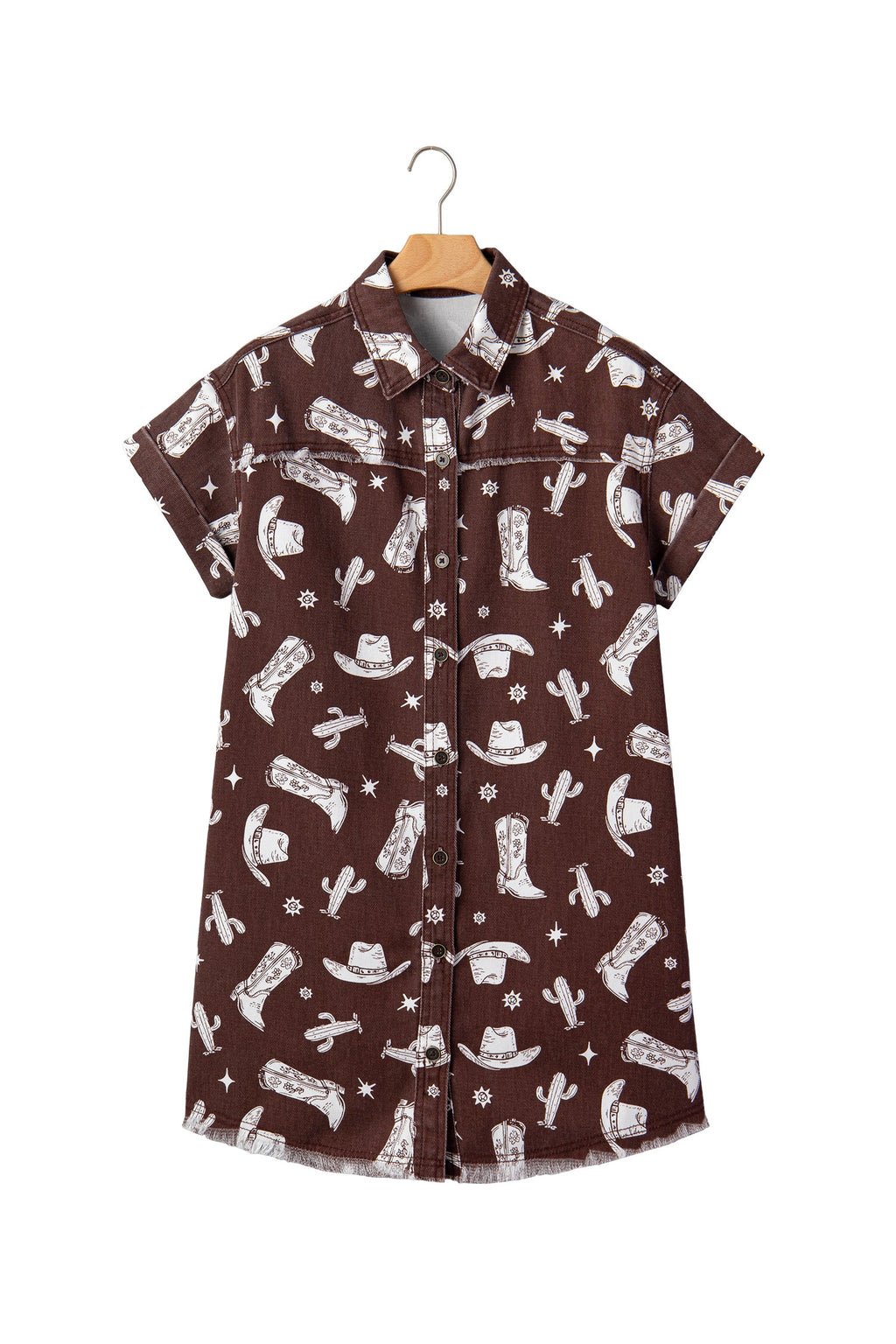 Western Cowgirl Cactus Raw Edge Denim Dress