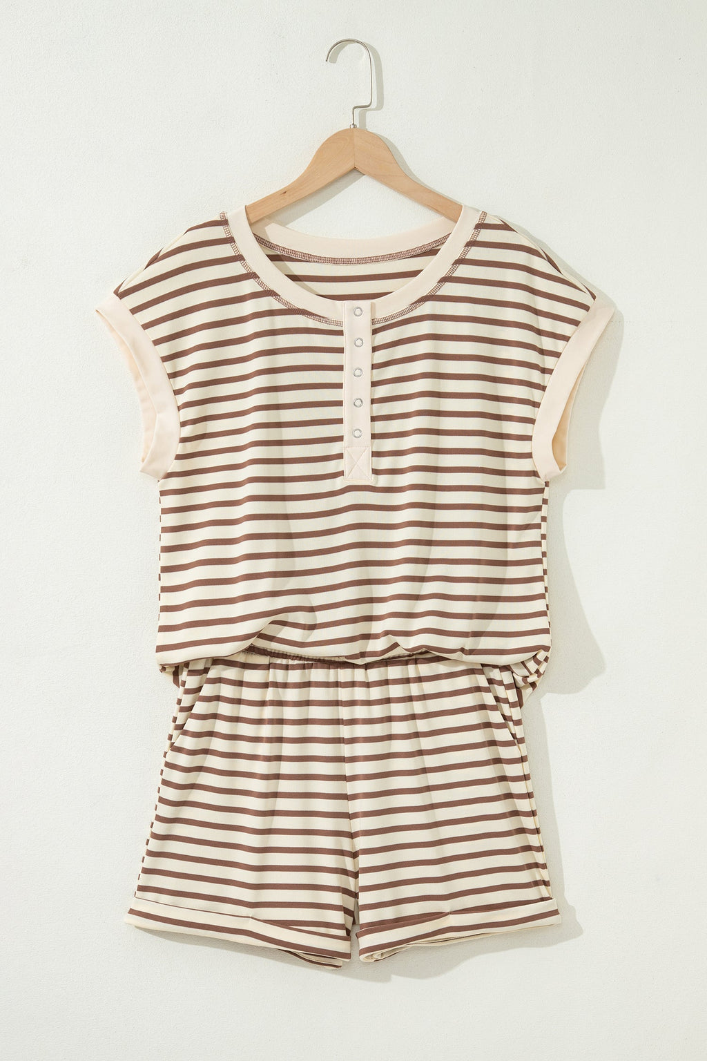 Plus Size Stripe Top & Elastic Waist Shorts Set