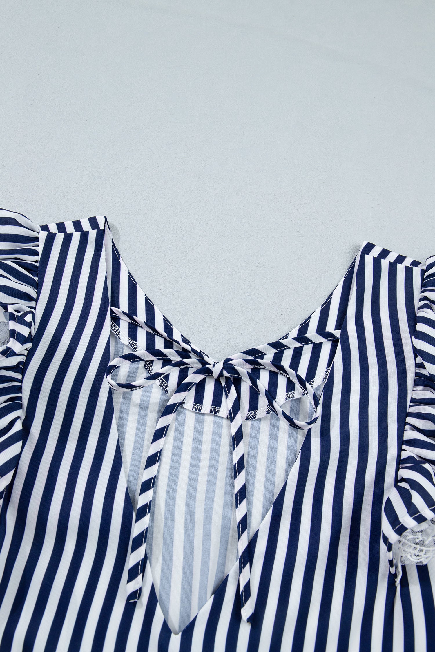 Stripe Lace Ruffle Trim V-Neck Tank Top