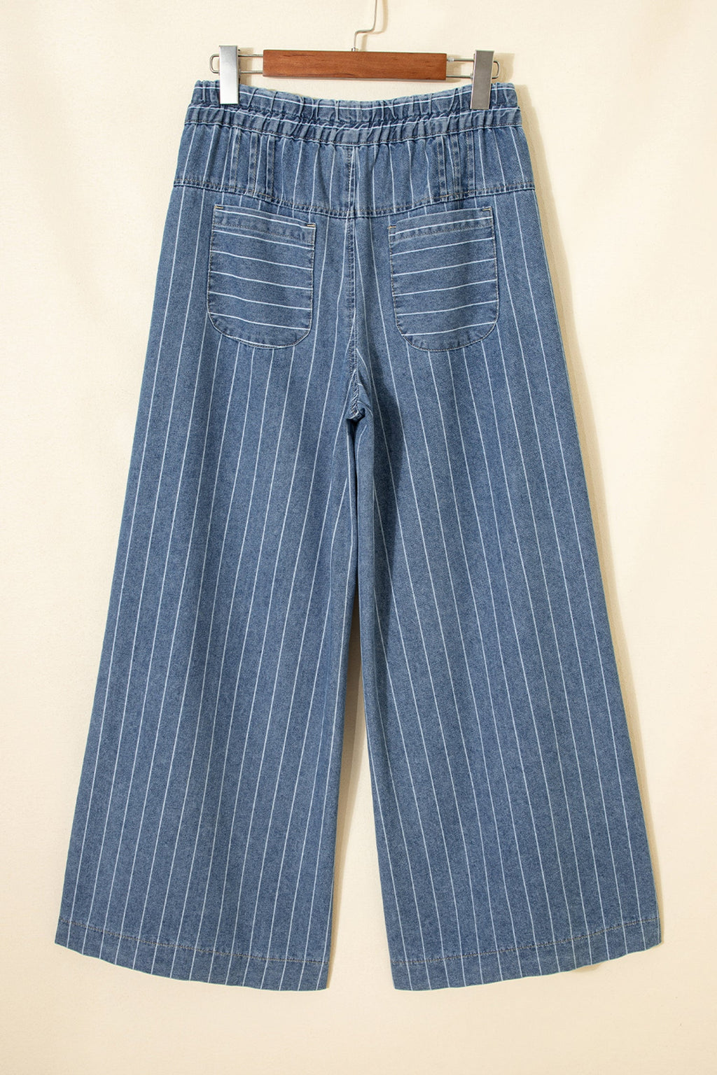 Plus Size Stripe Denim Buttoned Wide Leg Pants