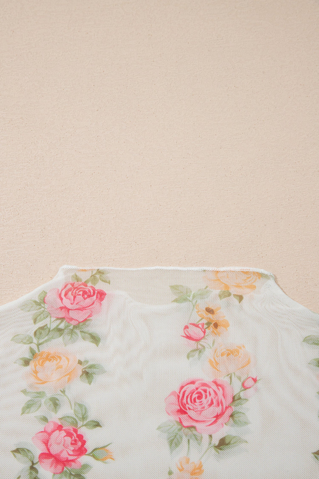Floral Mesh Mock Neck Short Sleeve Top