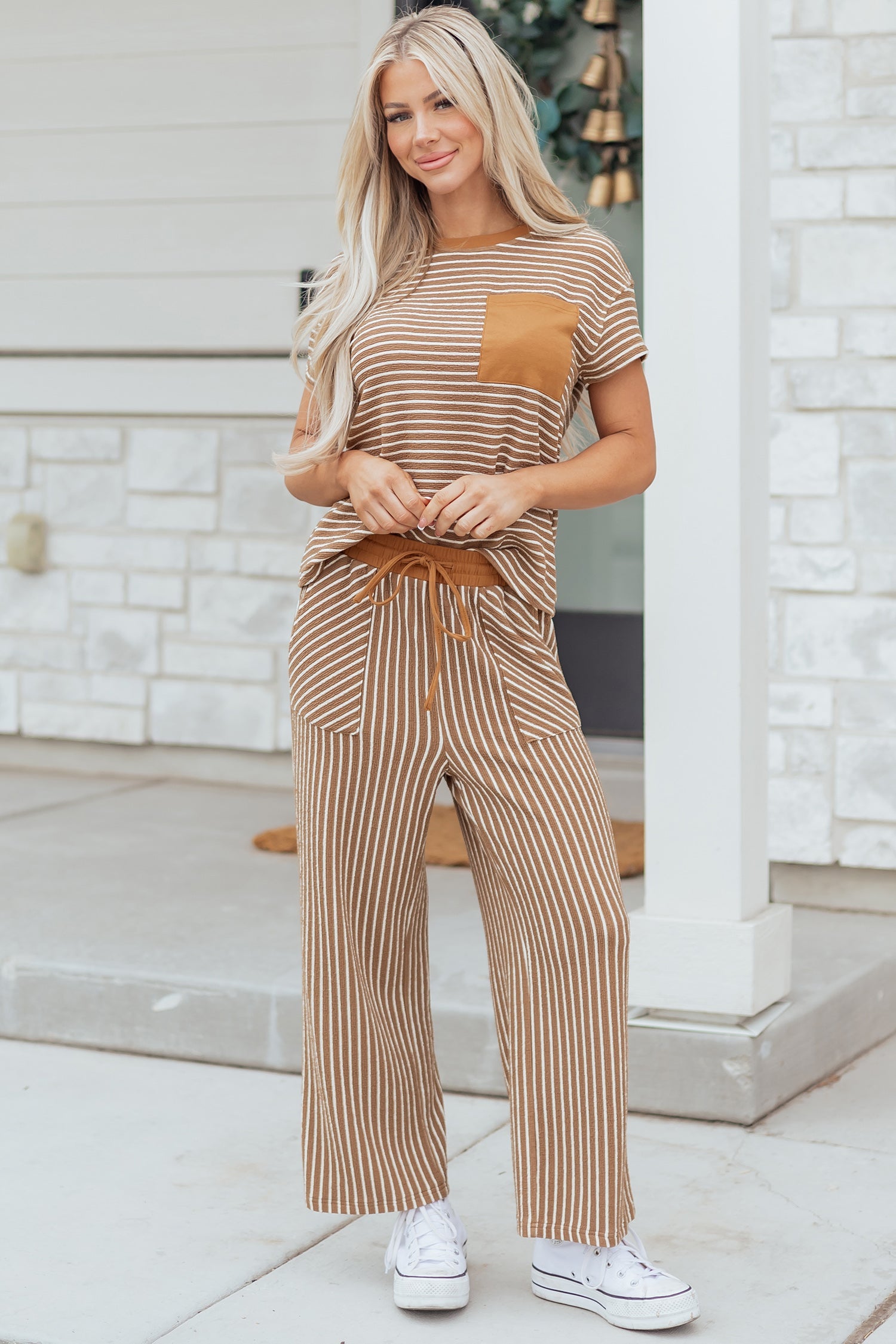 Stripe Crew Neck Tee and Drawstring Pants Set