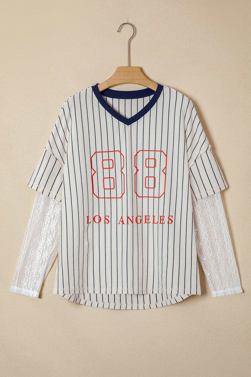 88 LOS ANGELES Stripe Lace Patchwork Top