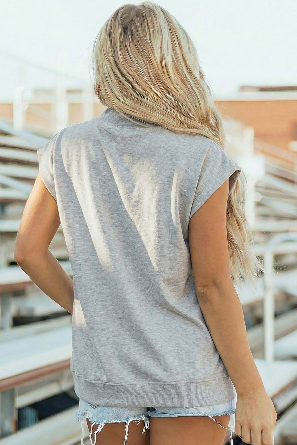 Solid Mock Neck Cap Sleeve Oversized Top