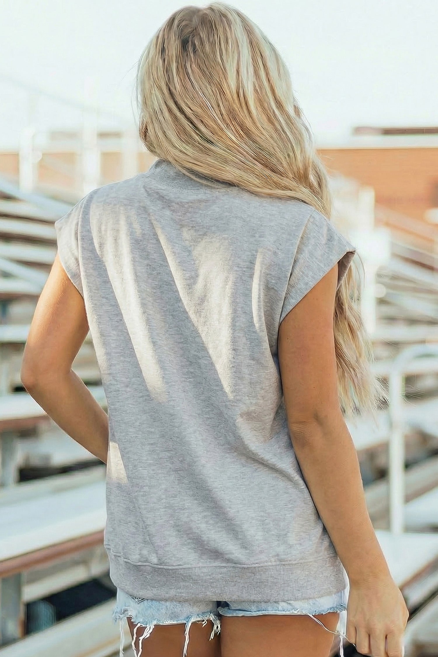 Solid Mock Neck Cap Sleeve Oversized Top