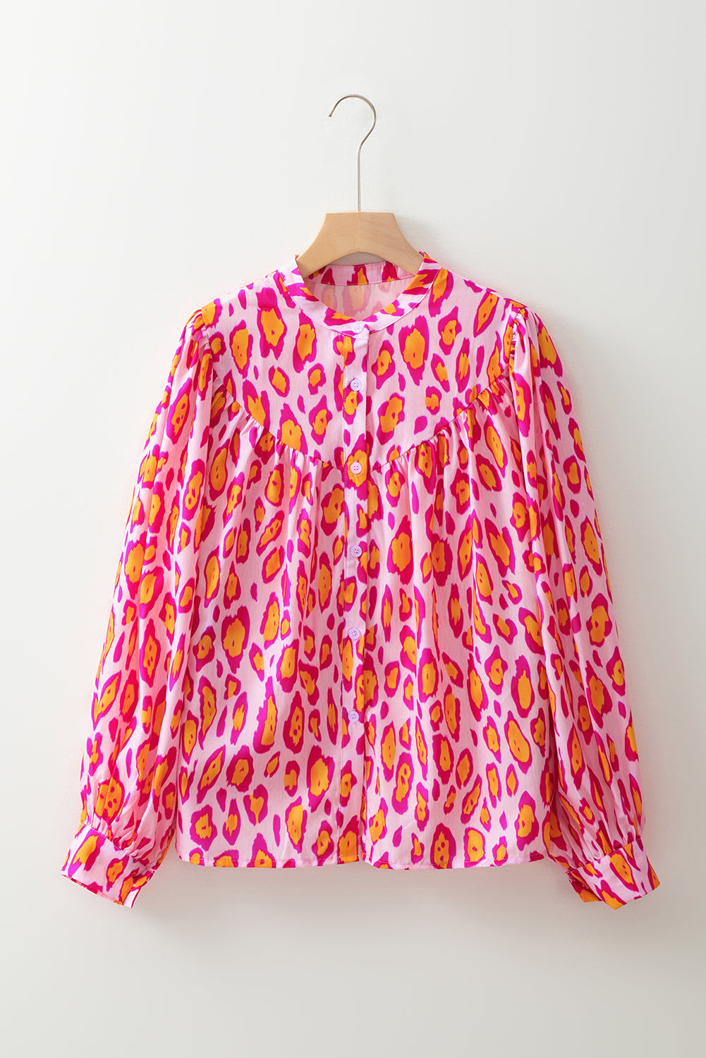 Leopard Balloon Sleeve Button-Up Shirt