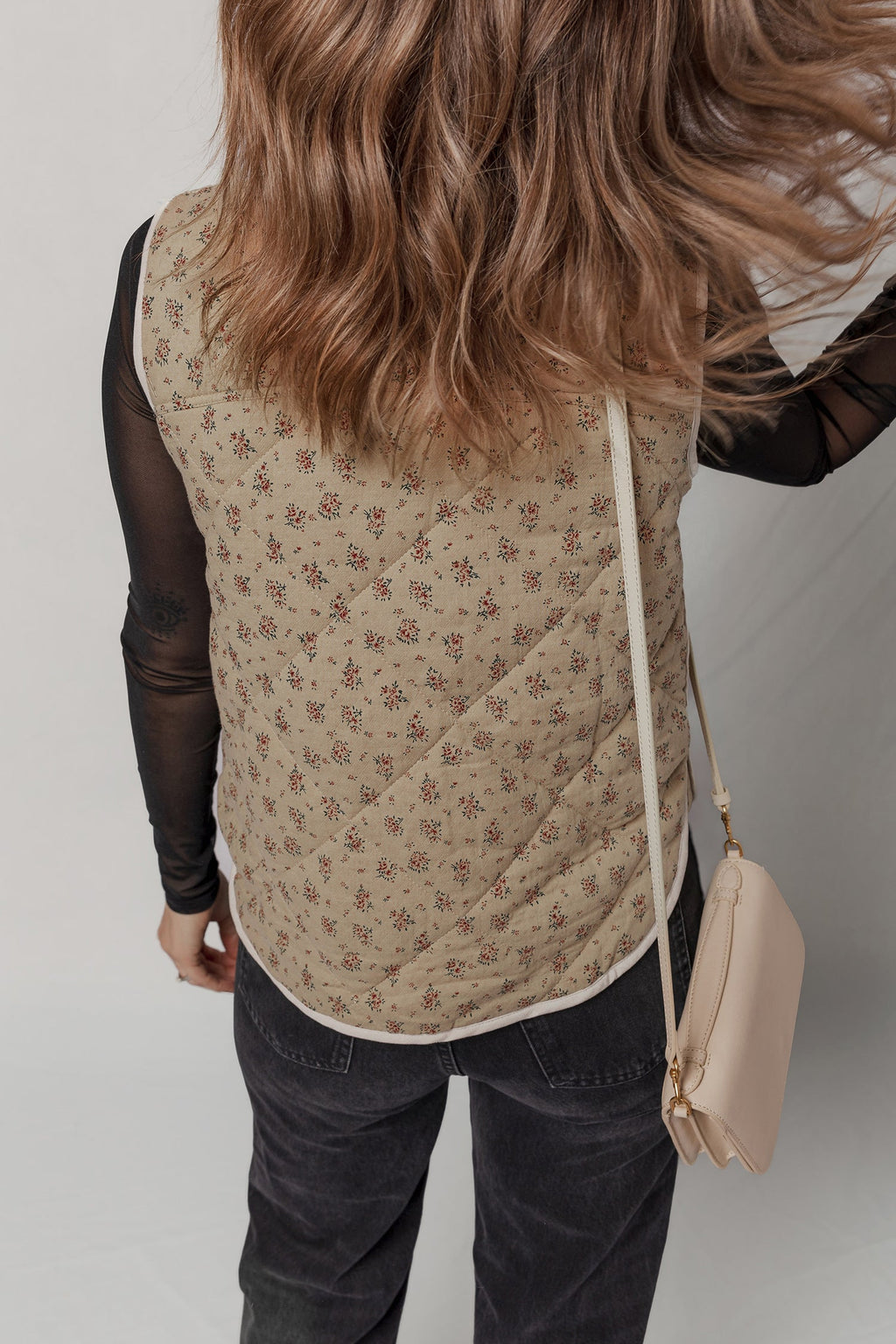 Floral Quilted Button Front Vest