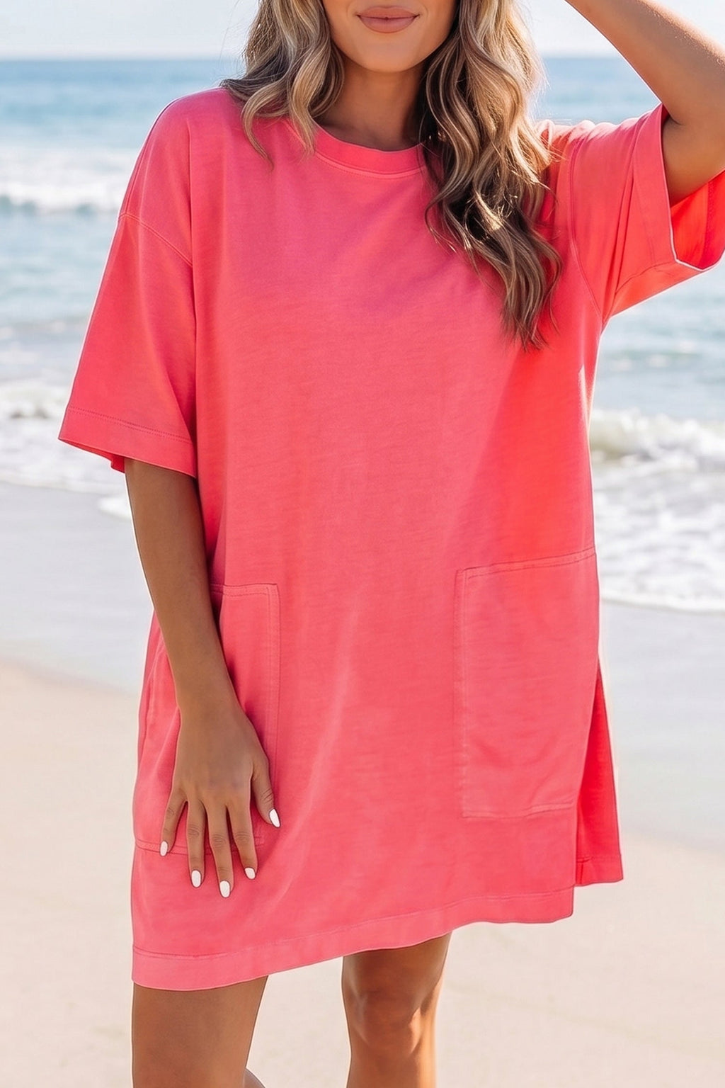 Solid Drop Shoulder Loose T-Shirt Mini Dress