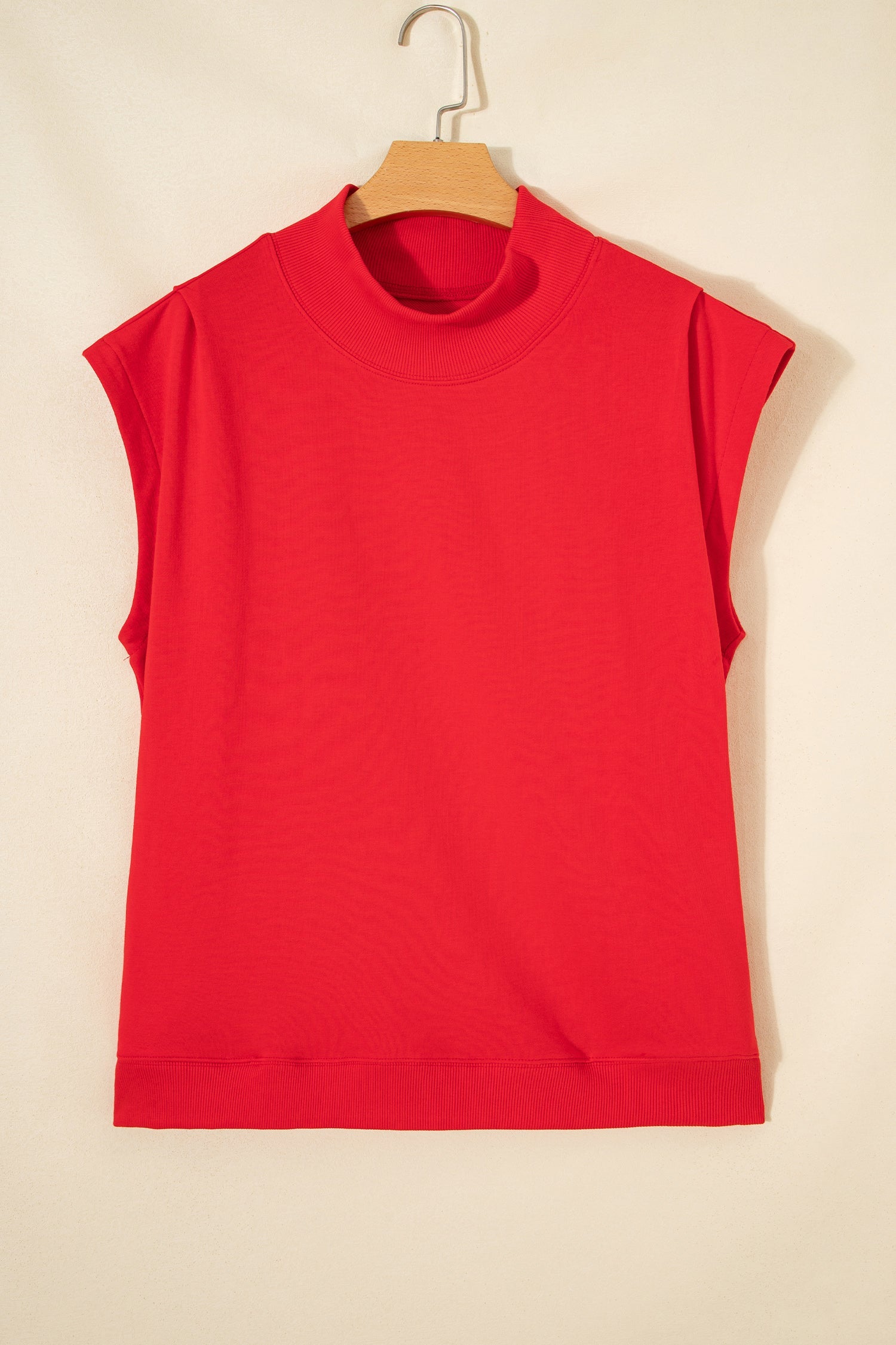 Solid Mock Neck Cap Sleeve Oversized Top