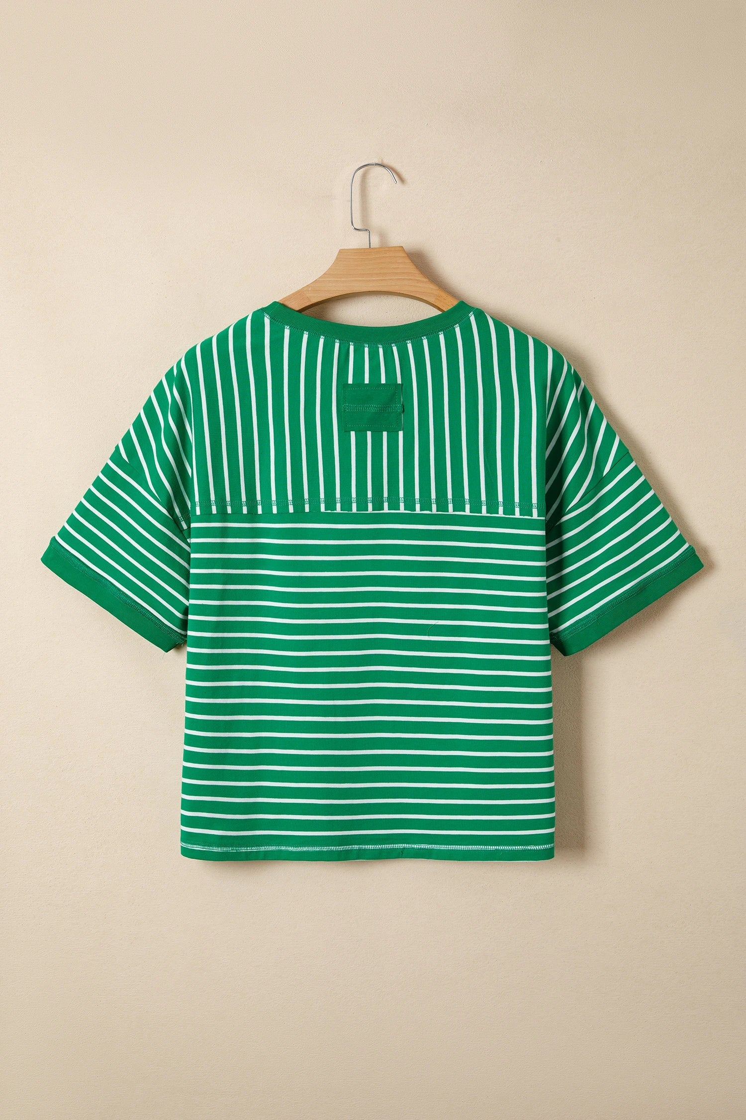 Stripe Ribbed Patchwork Short Sleeve Tee