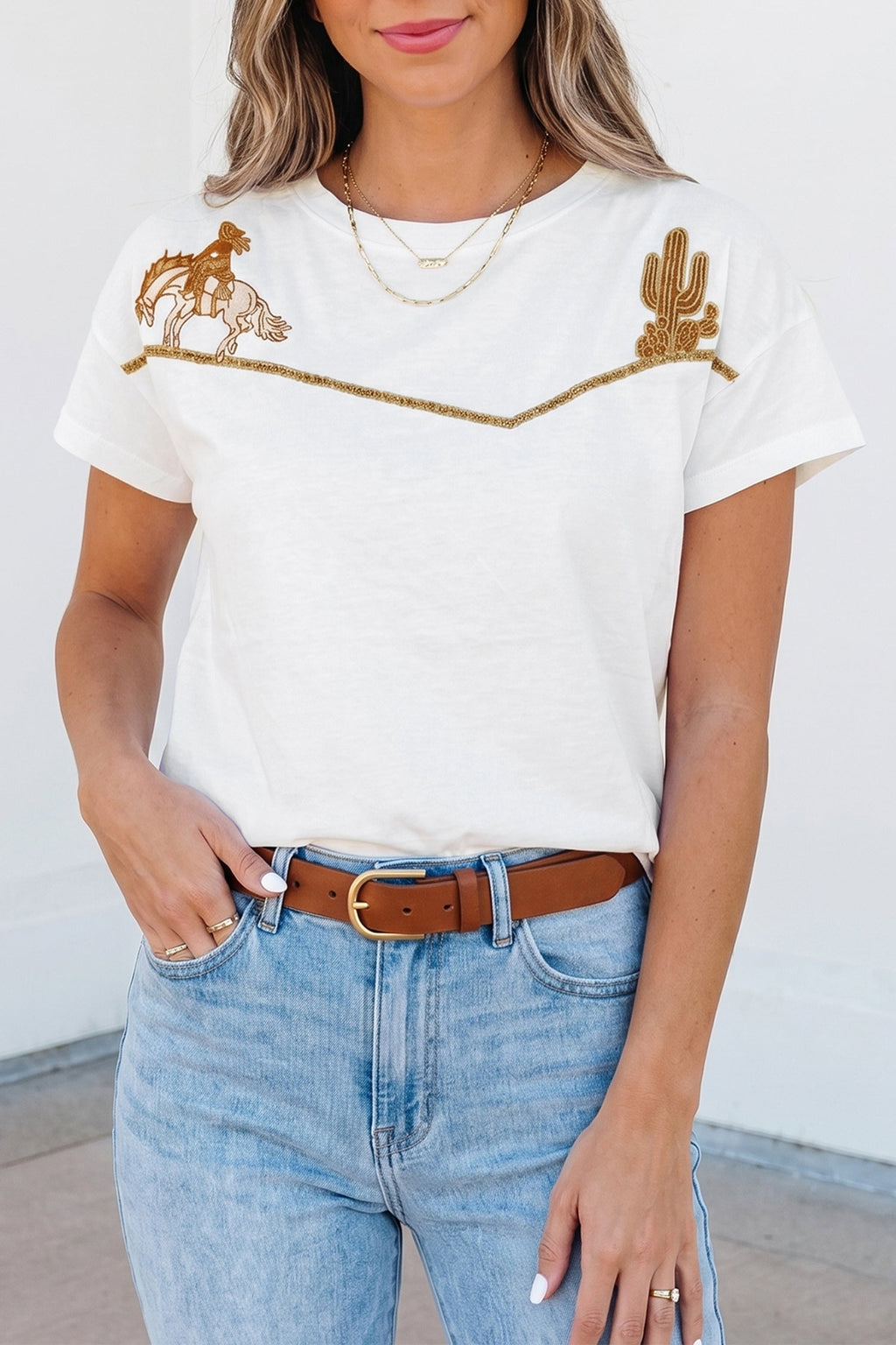 Western Cowboy & Cactus Embroidered Tee