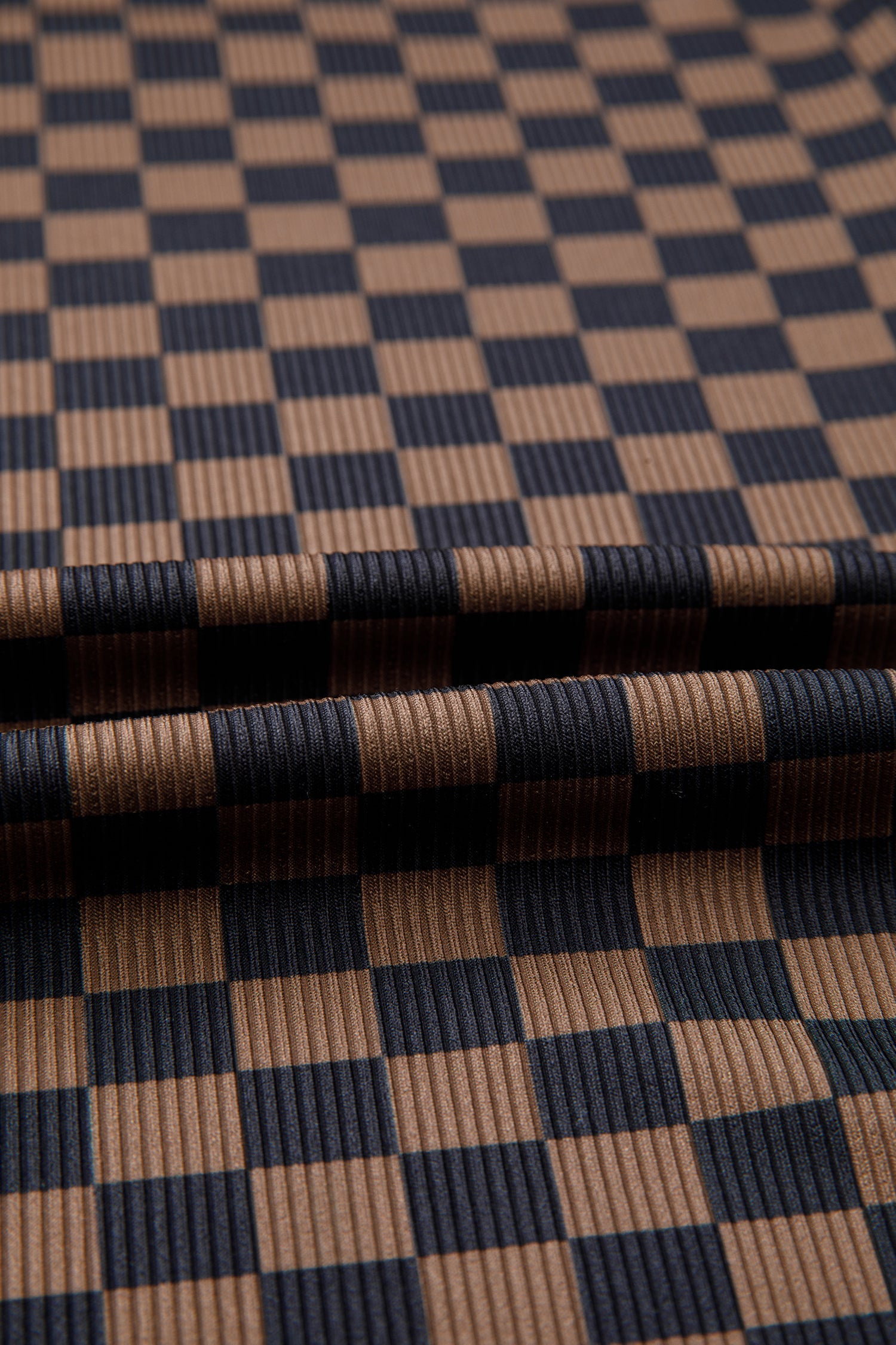 Checker Ribbed Knit Short Sleeve T-Shirt