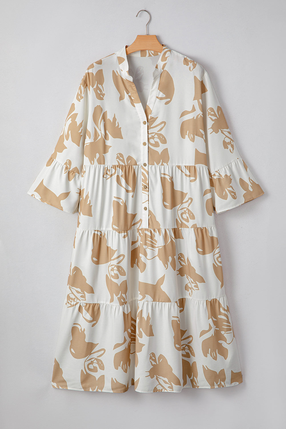 Plus Size Floral 3/4 Ruffle Sleeve Tiered Maxi Dress