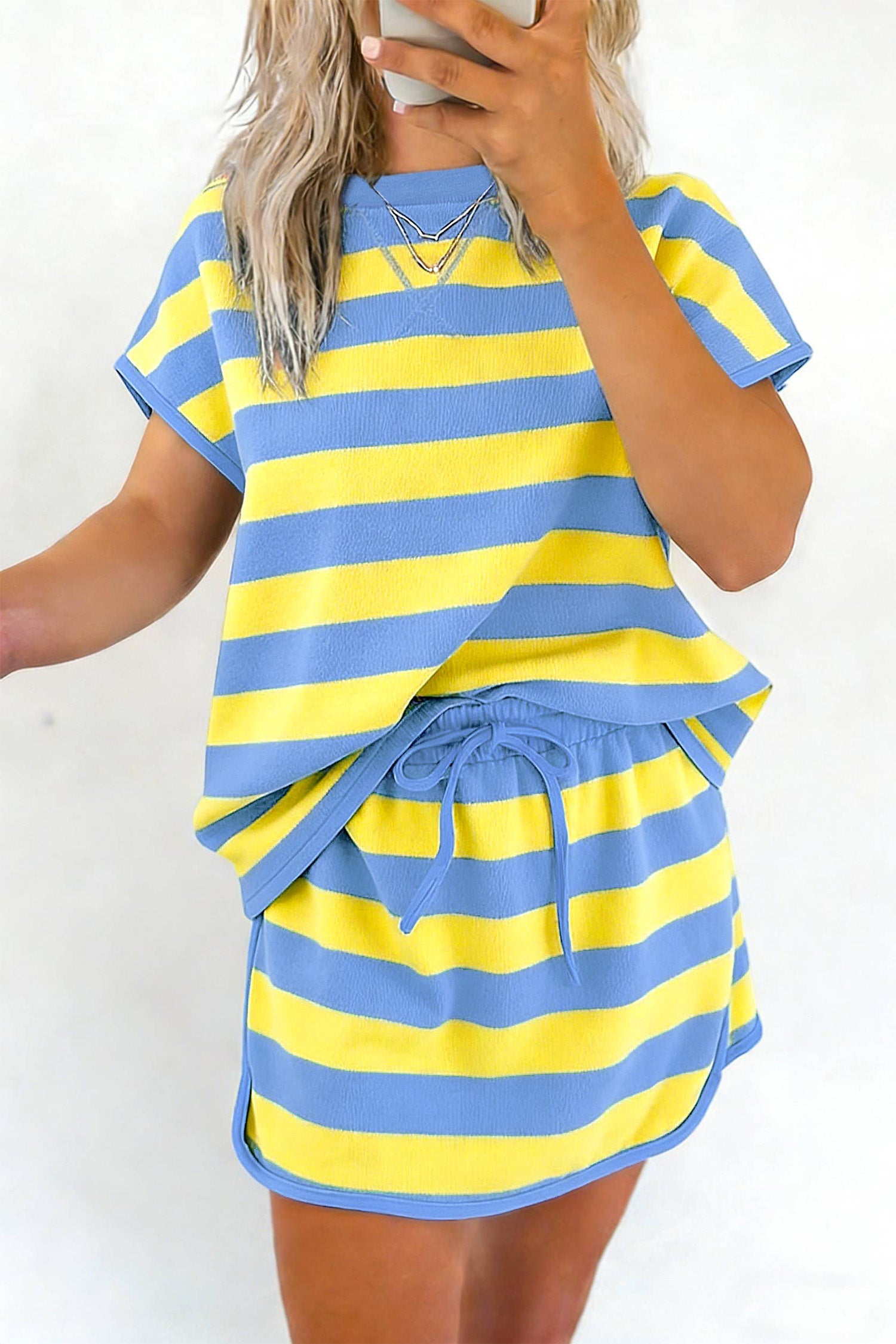 Stripe Dolman Tee & Drawstring Skort Set