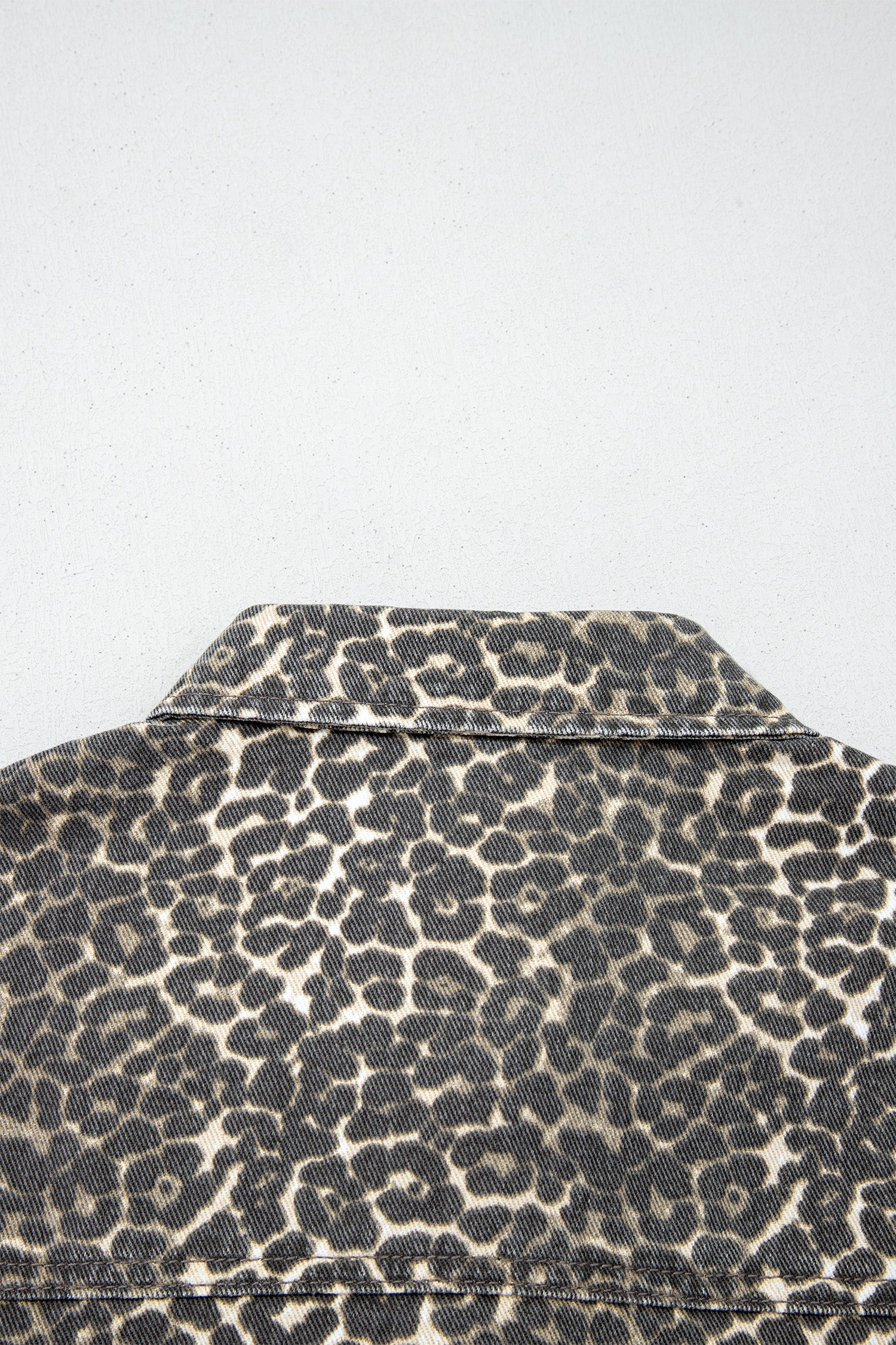 Leopard Denim Short Sleeve Button Up Cropped Shirt