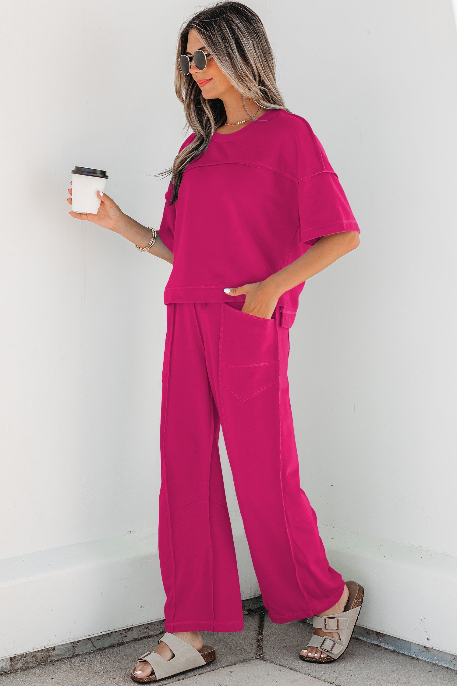 Solid Drop Shoulder Boxy Tee & Barrel Pants Set