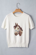 Western Horse Head Short Sleeve Sweater