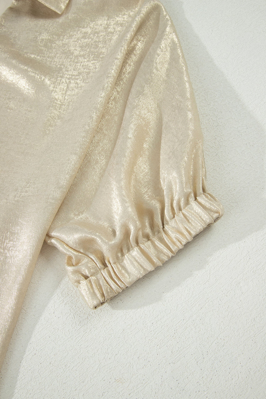 Metallic Collared V-Neck 3/4 Sleeve Top