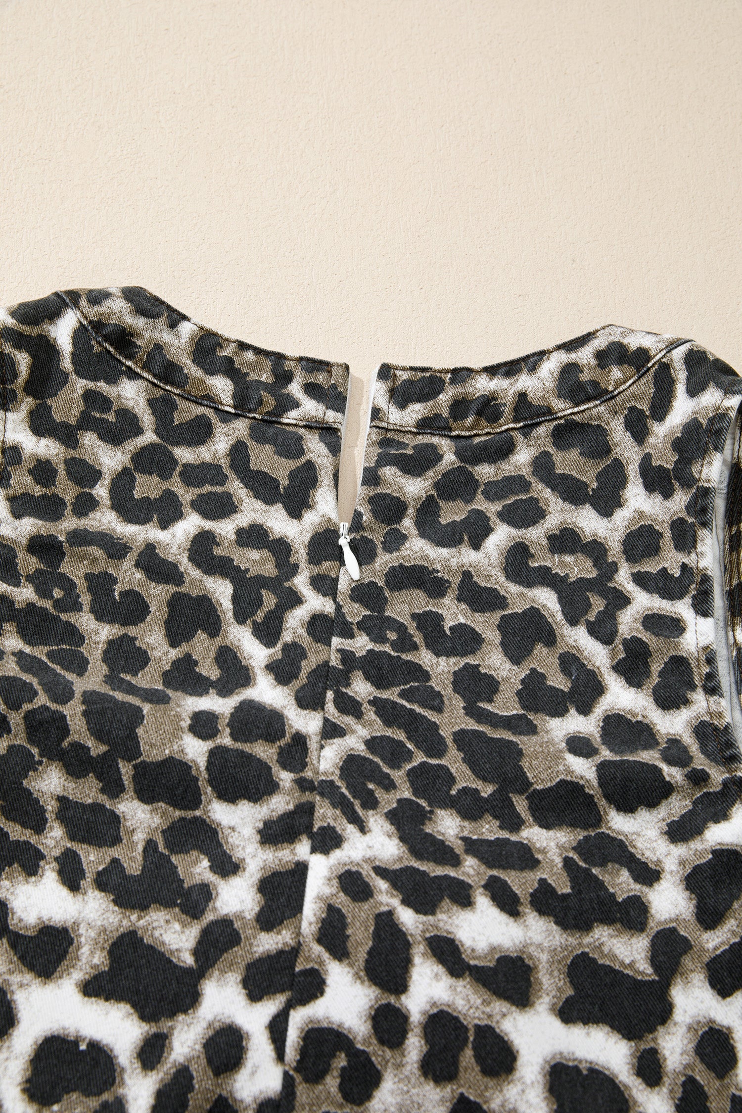 Leopard Denim Pleated Sleeveless Romper