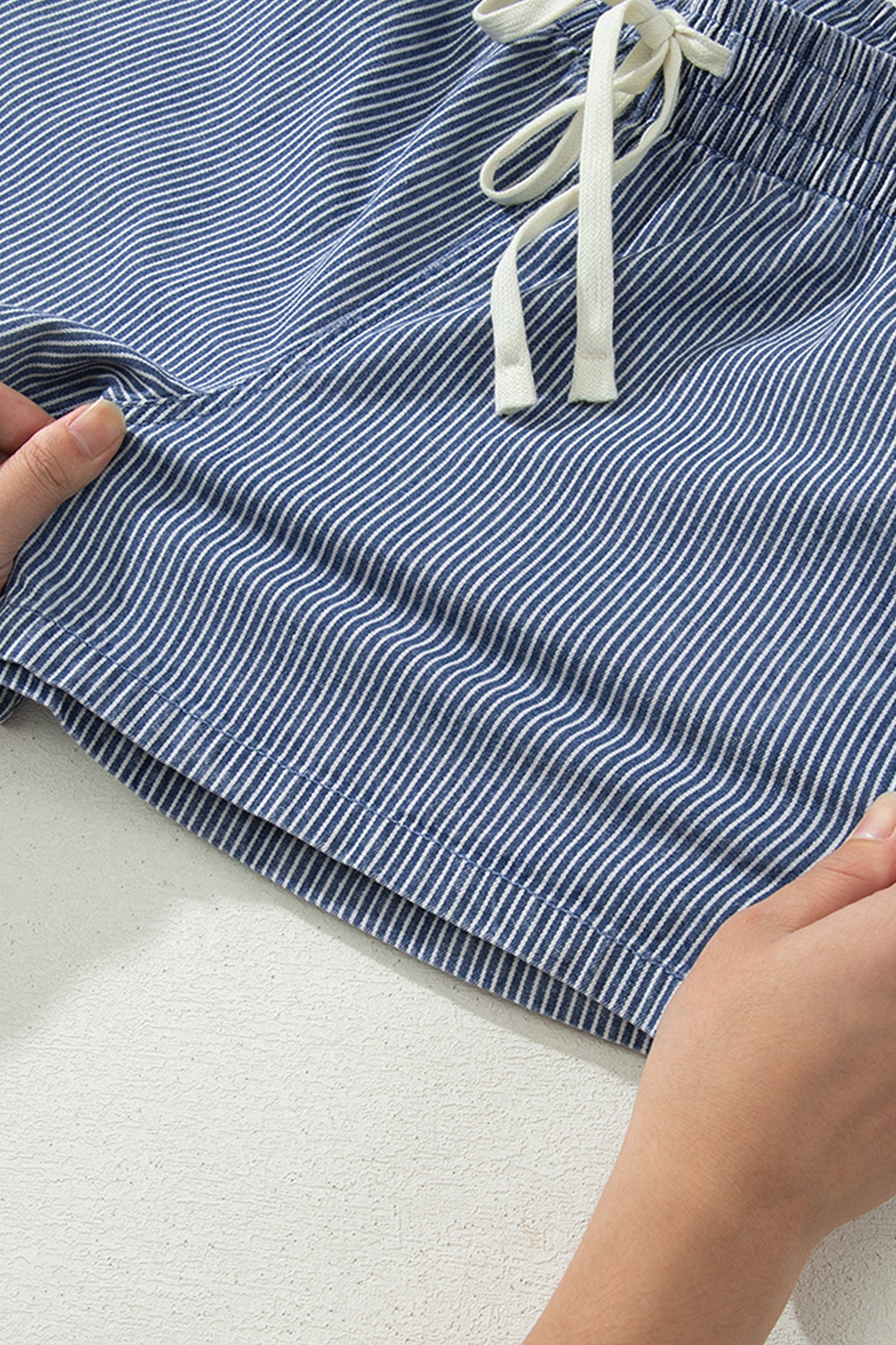 Stripe Denim Drawstring Elastic Waist Shorts