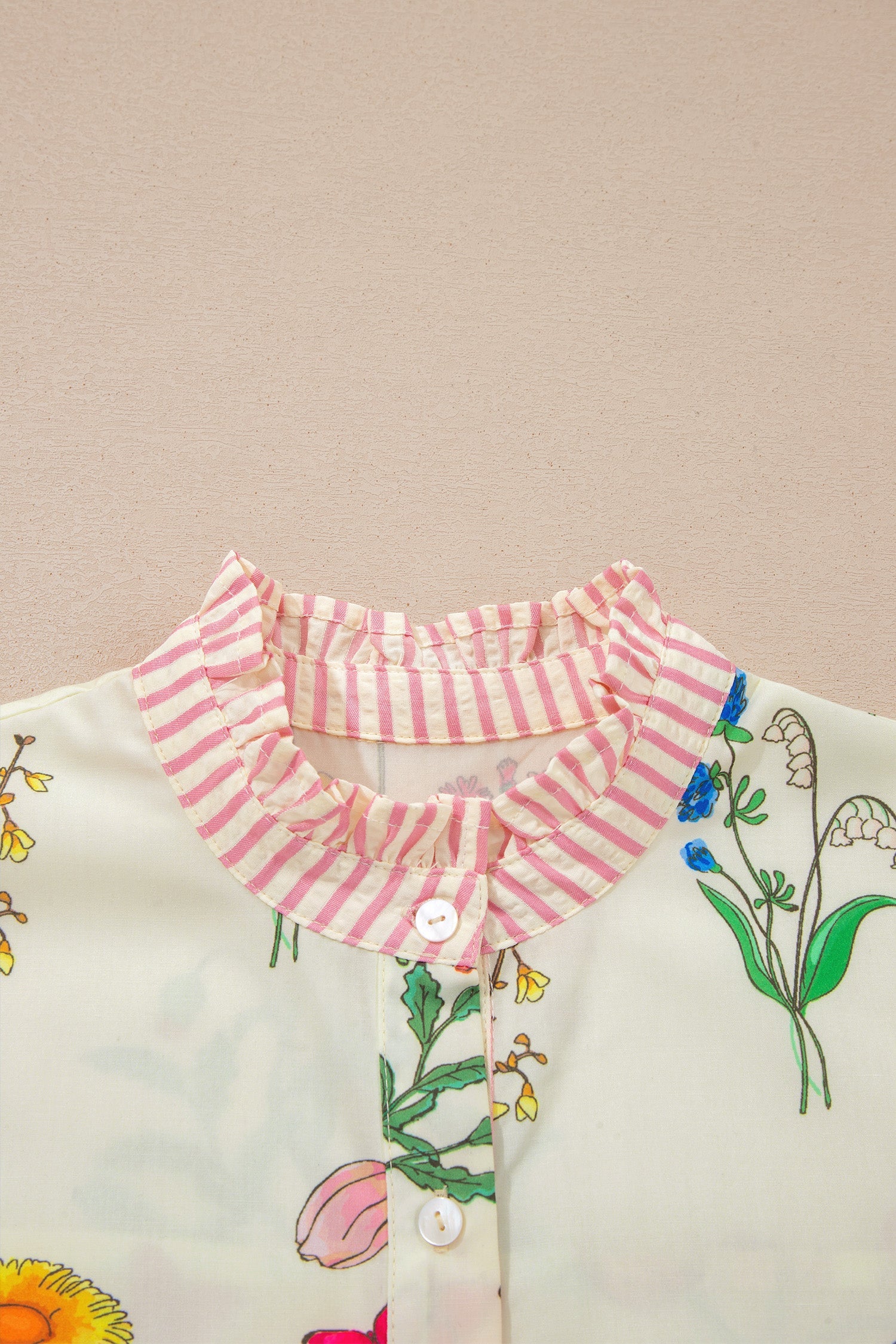 Floral Stripe Patchwork Ruffled Collar Shirt